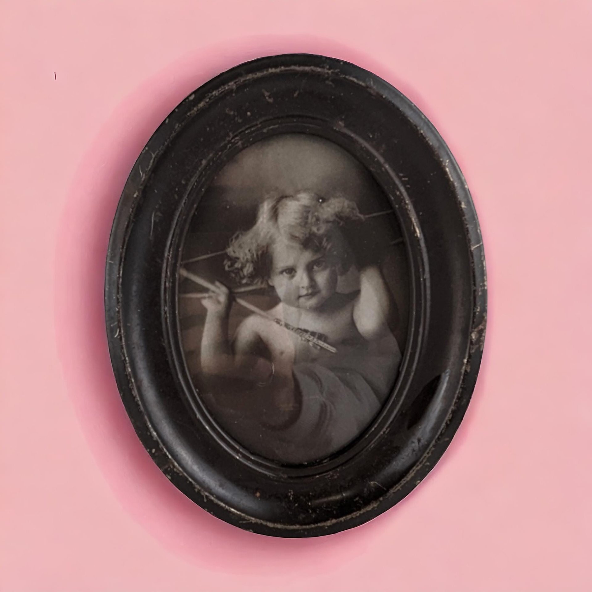 Vintage Cupid Awake Print by M.B. Parkinson | Framed Romantic Wall Art | Antique Cherub Decor | 7 Inches