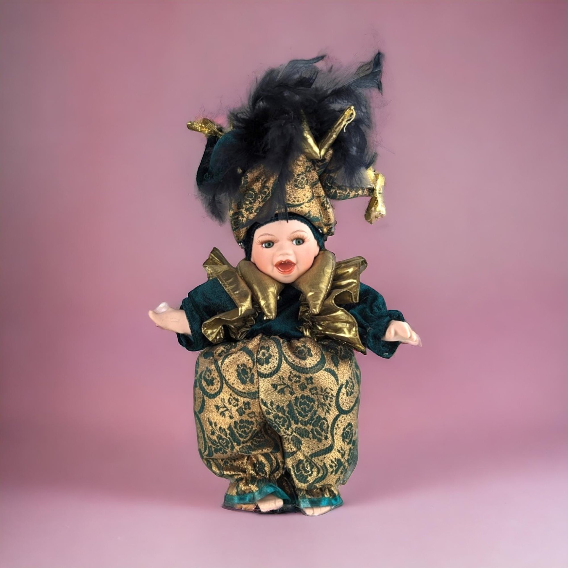 Vintage Porcelain Jester Doll | Mardi Gras Baby Doll | Collectible Doll