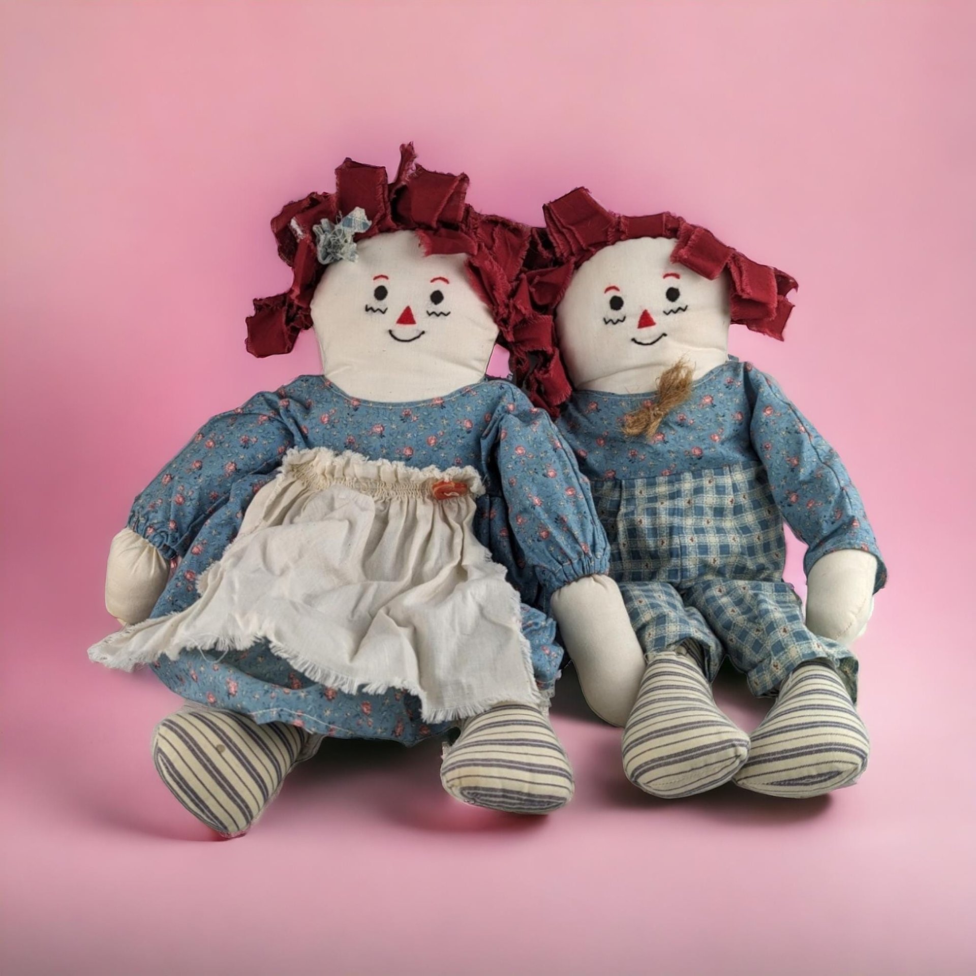 Vintage Raggedy Ann and Andy Dolls, Handmade Rag Dolls, 15 Inch Raggedy Ann, 15 Inch Raggedy Andy, Collectible Dolls, Gift for Collector