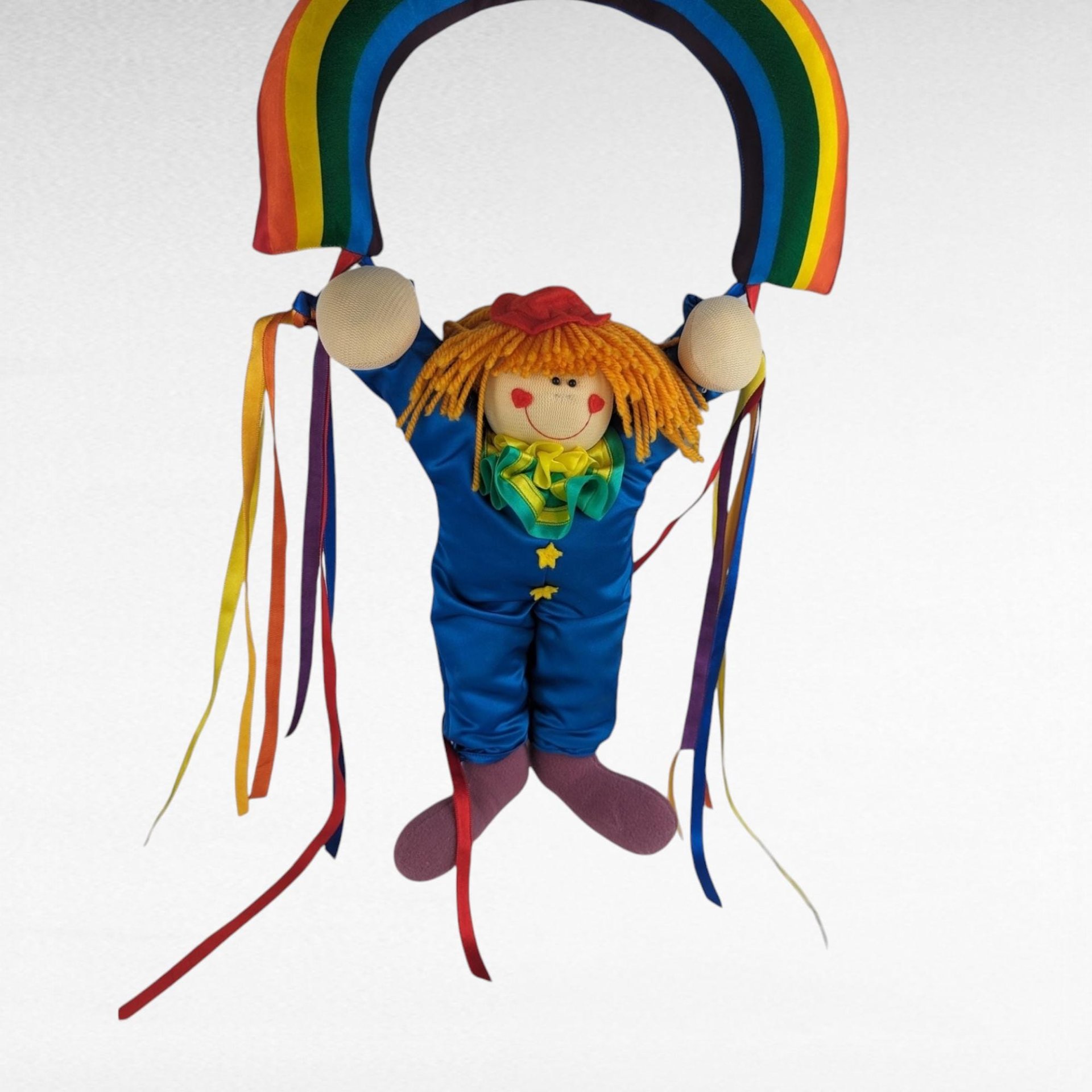 Vintage 1984 Dakin Plush Clown Rainbow Wall Hanging | Nursery Decor | Children's Room Decor | 80s Toy | Clown Collectible