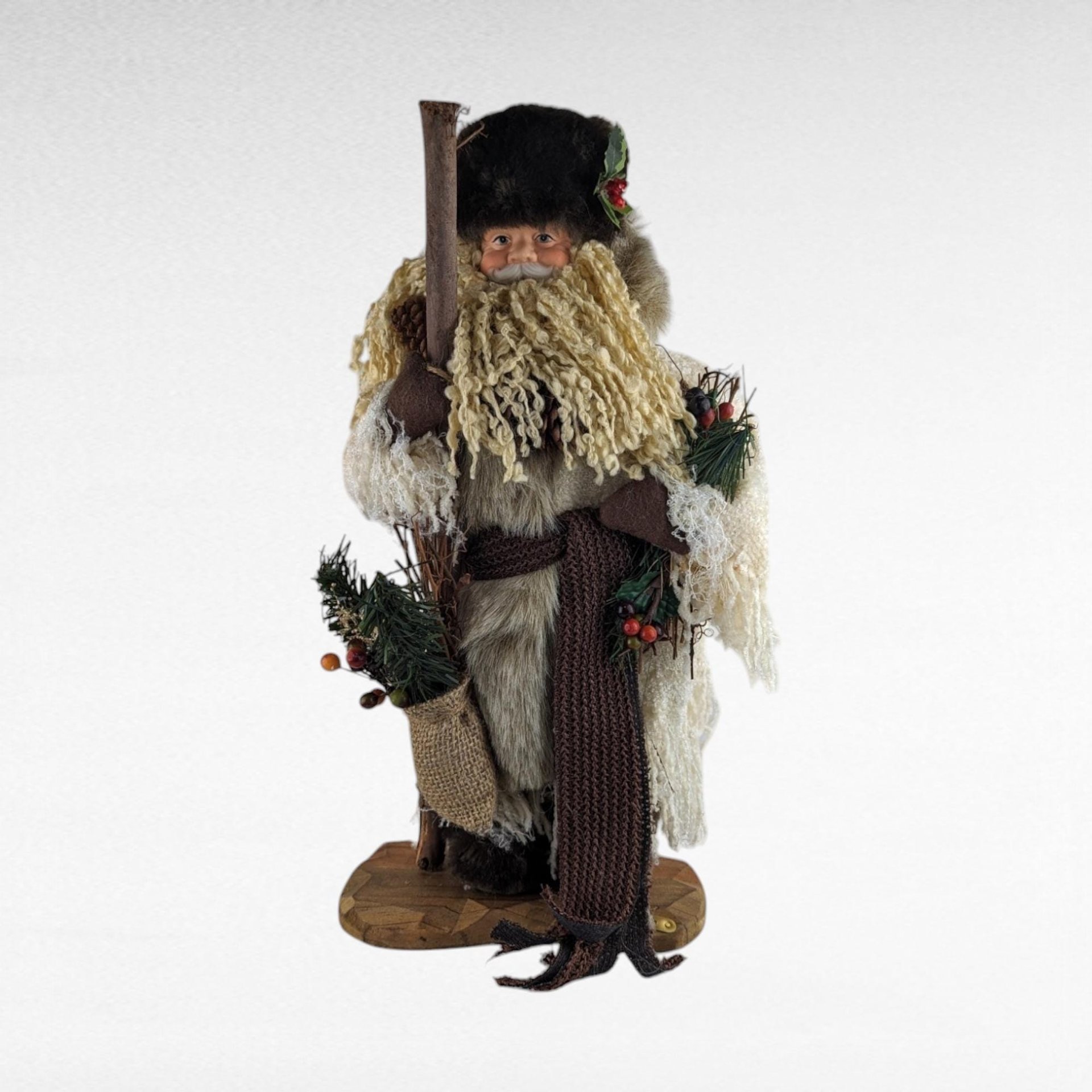 2000 Grandeur Noel 17" Fabric Santa with Box - Vintage Christmas Decor - Holiday Figurine - Collectible Santa Claus