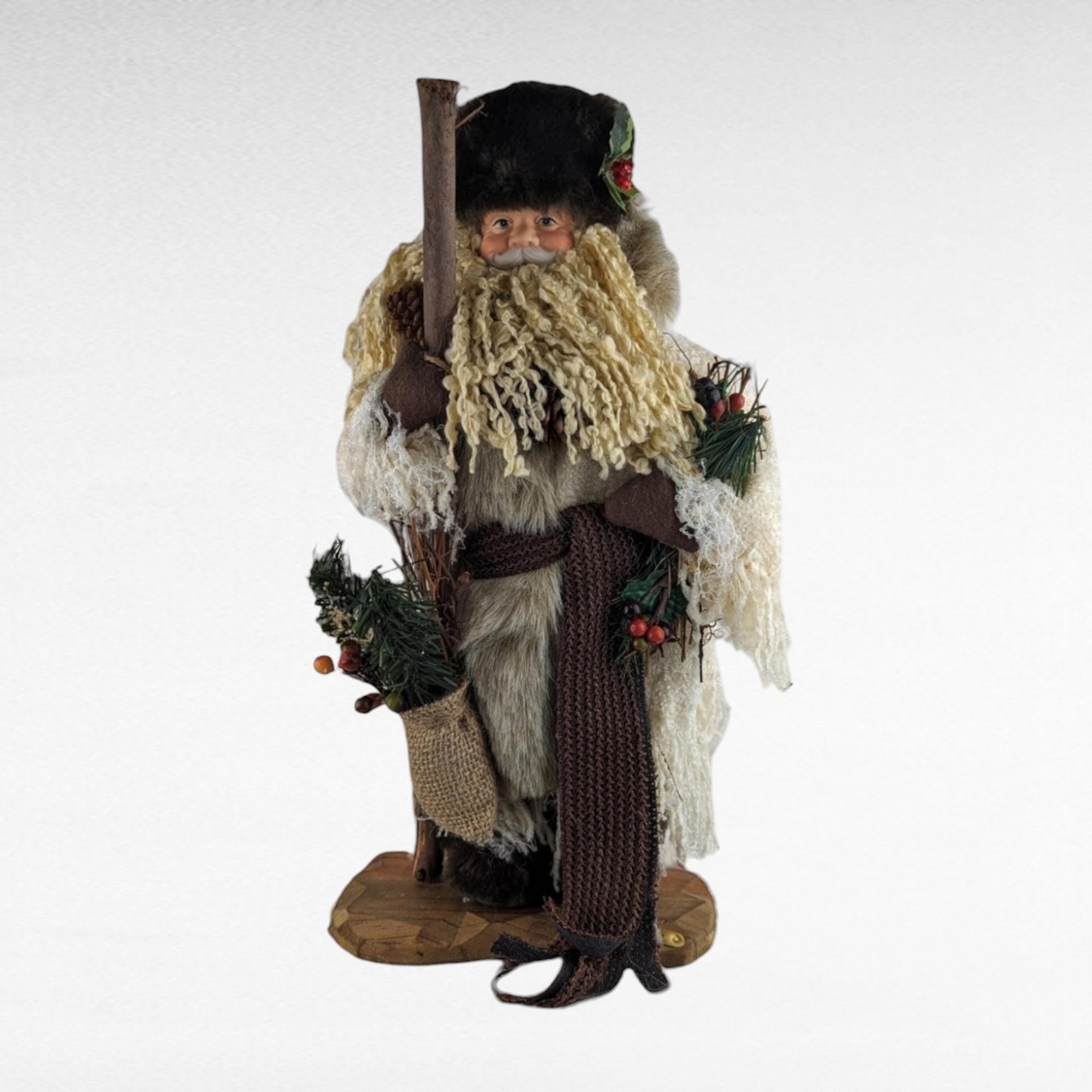 2000 Grandeur Noel 17" Fabric Santa with Box - Vintage Christmas Decor - Holiday Figurine - Collectible Santa Claus