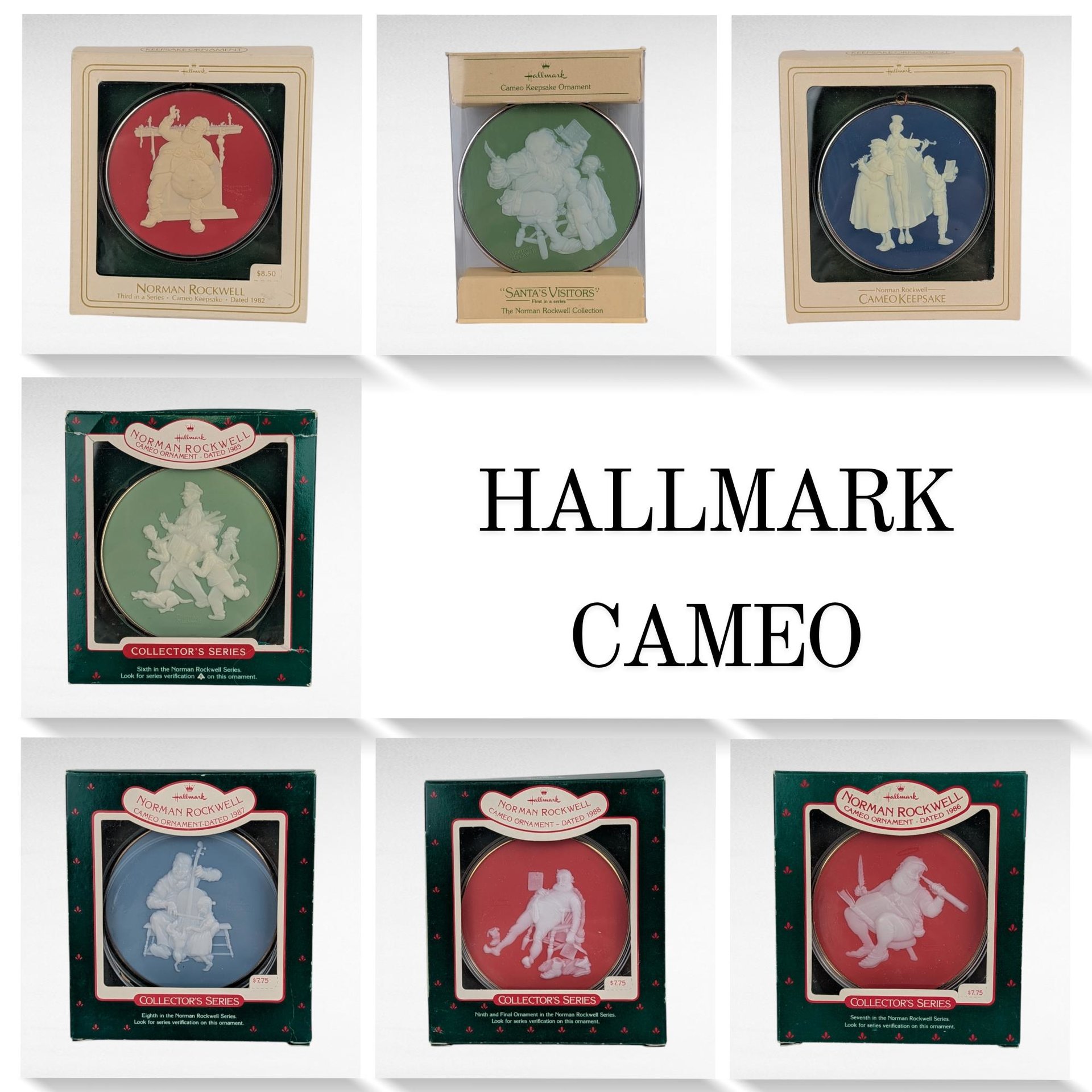 Vintage Hallmark Norman Rockwell Cameo Ornaments - 7 Piece Lot with Boxes - Collectible Christmas Decor