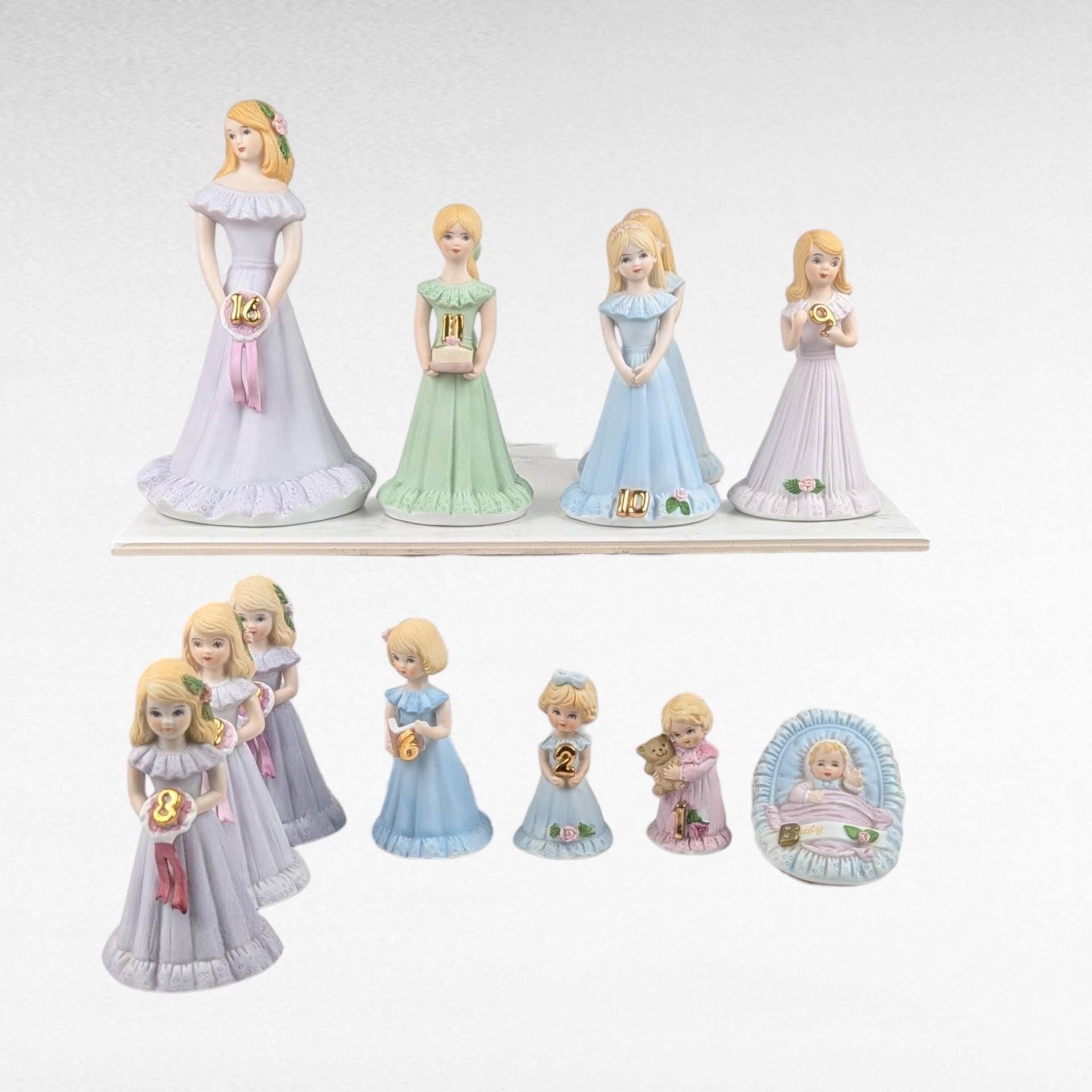 Vintage Enesco Growing Up Girls Figurine Lot, Random Ages,  Ceramic Figurines, Birthday Girls, Collectible Figurines, Gift for Collector