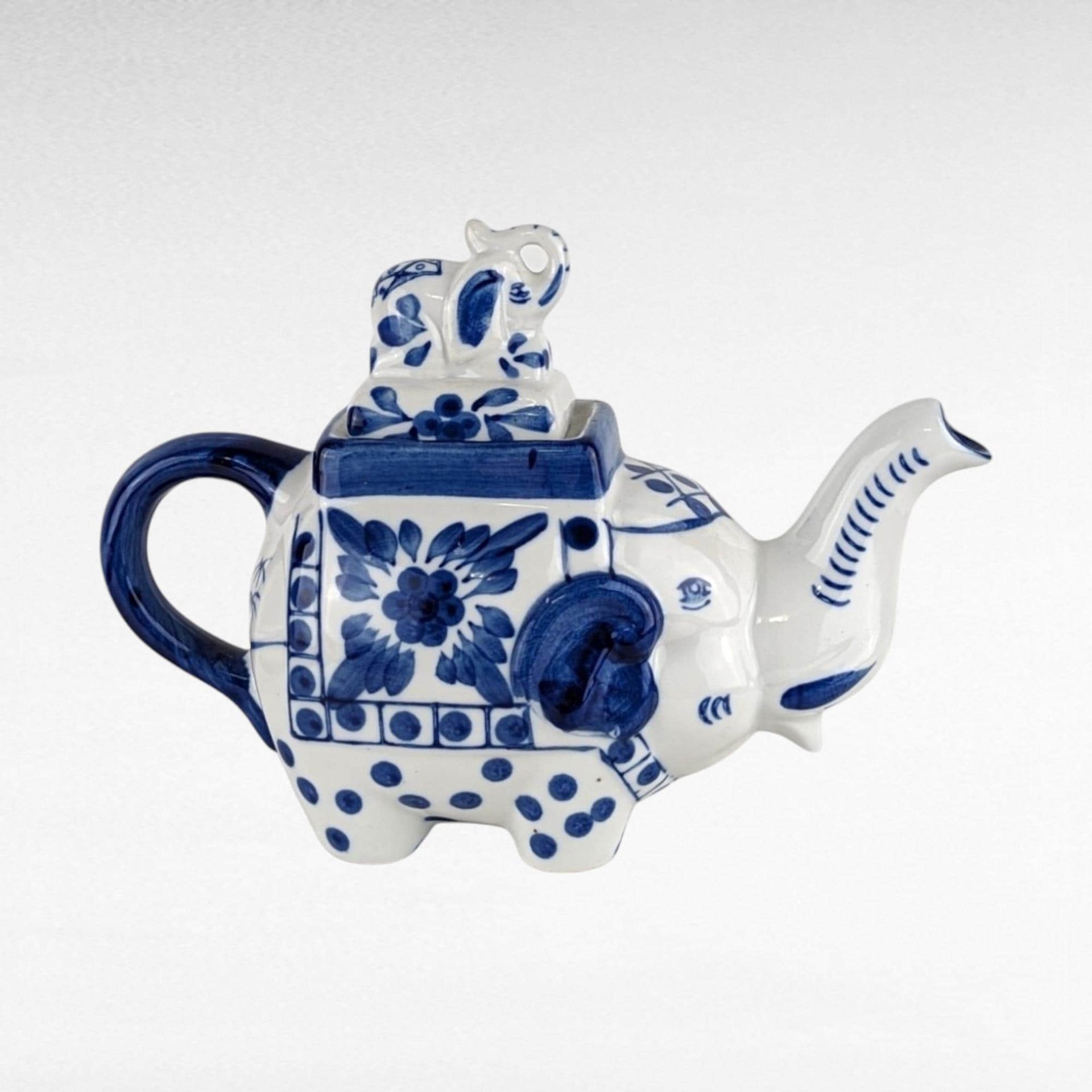 Vintage Bombay Blue and White Elephant Teapot | Ceramic Elephant Teapot | Animal Teapot |  Unique Gift