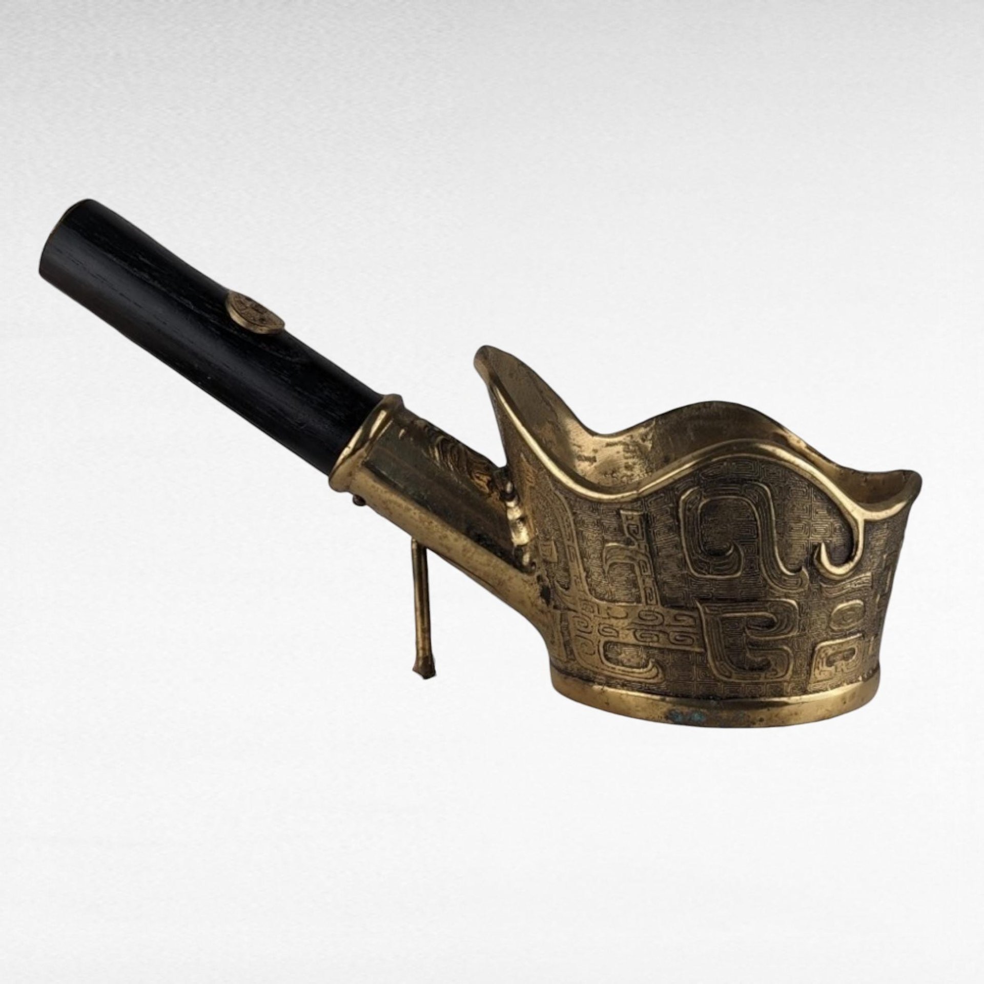 Vintage Chinese Brass Silk Iron | Antique Laundry Iron | Collectible Iron with Wooden Handle | Asian Decor