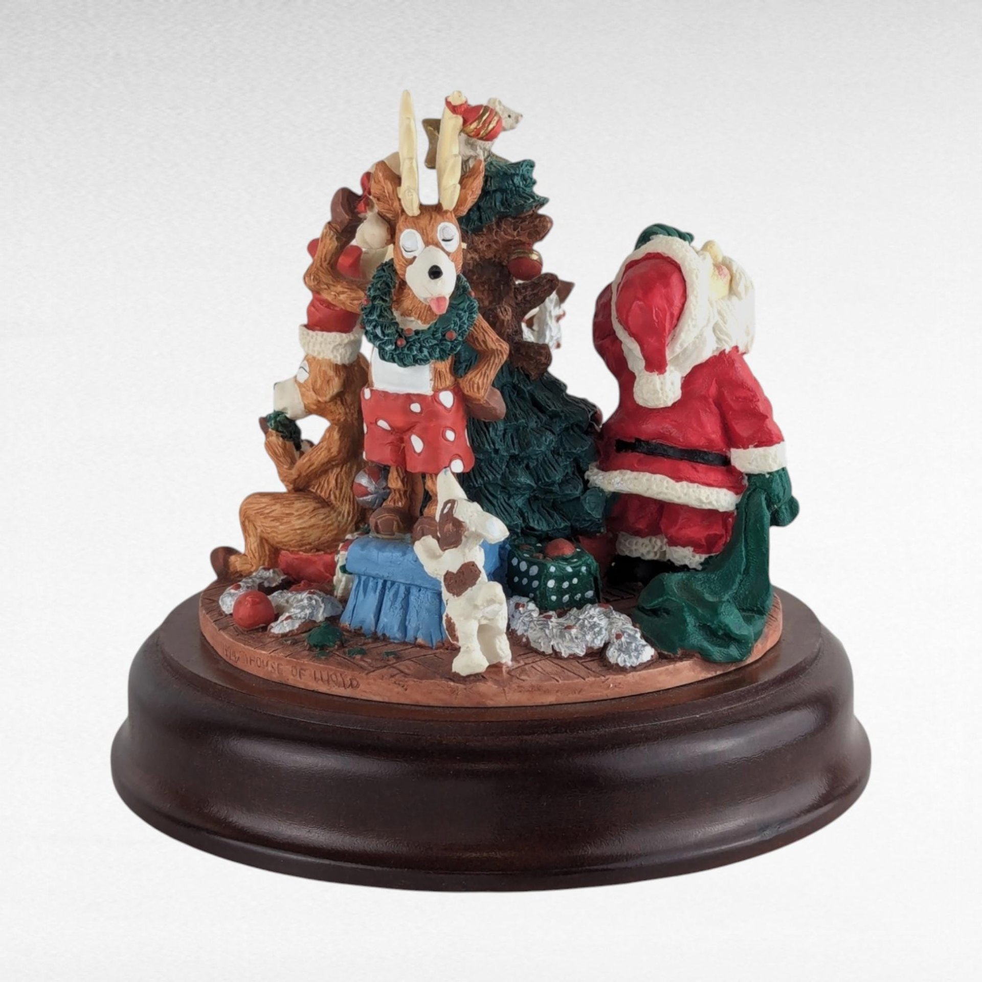 Vintage House of Lloyd "Wreck the Halls" Christmas Music Box, Santa Figurine, Holiday Decor, Collectible