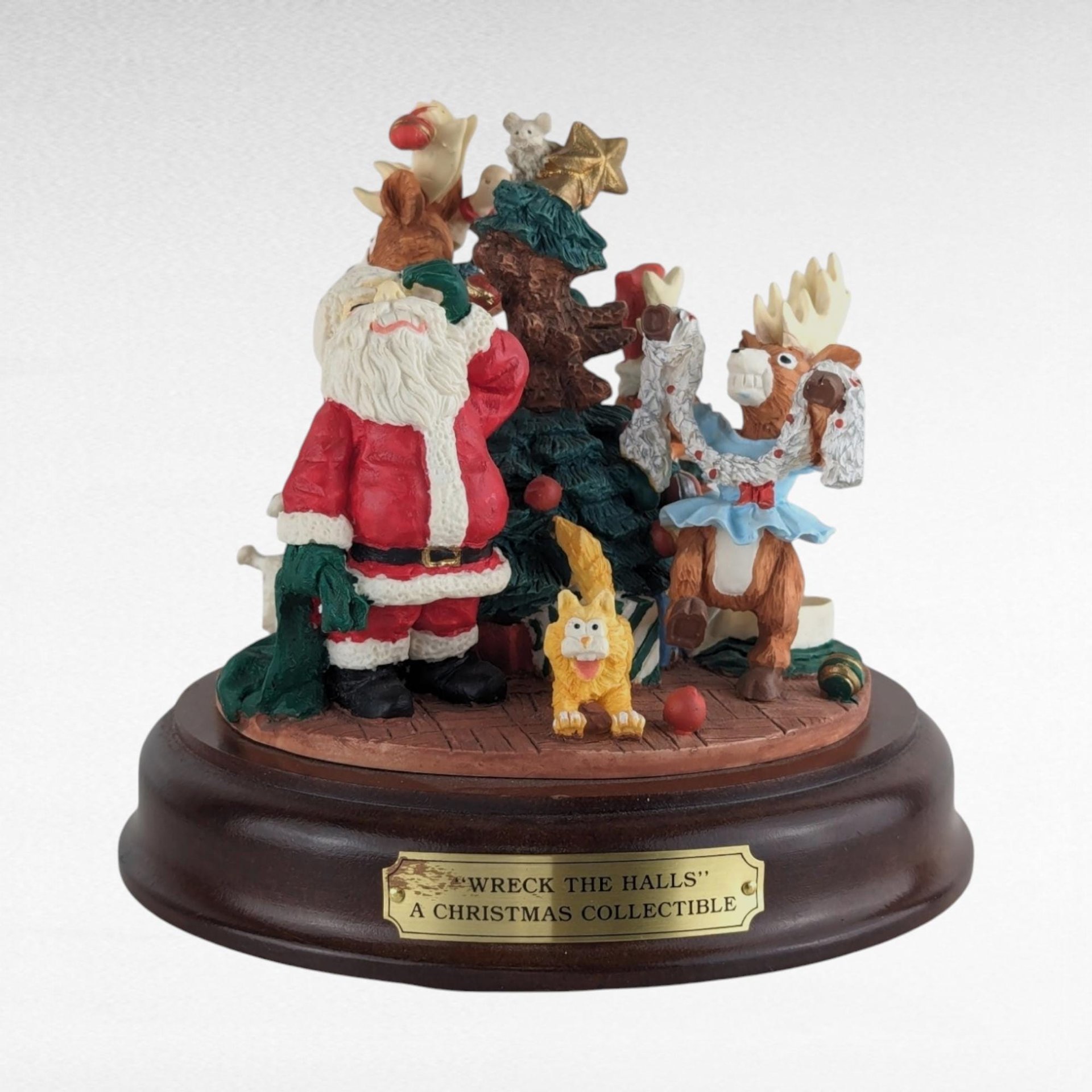 Vintage House of Lloyd "Wreck the Halls" Christmas Music Box, Santa Figurine, Holiday Decor, Collectible
