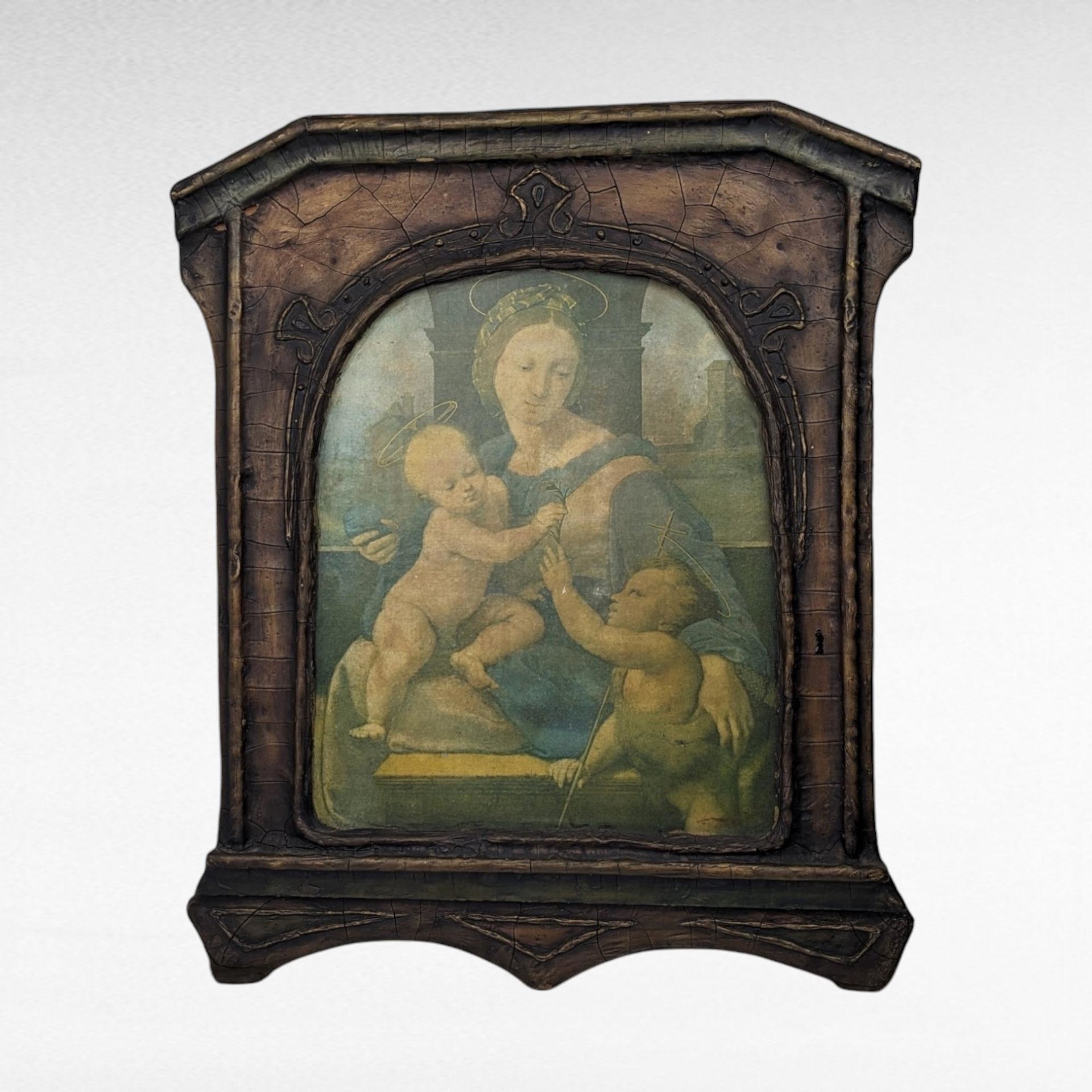 Antique Raphael Garvagh Madonna Print on Wood, Religious Wall Art, Catholic Decor, 16 x 13.5 Inches