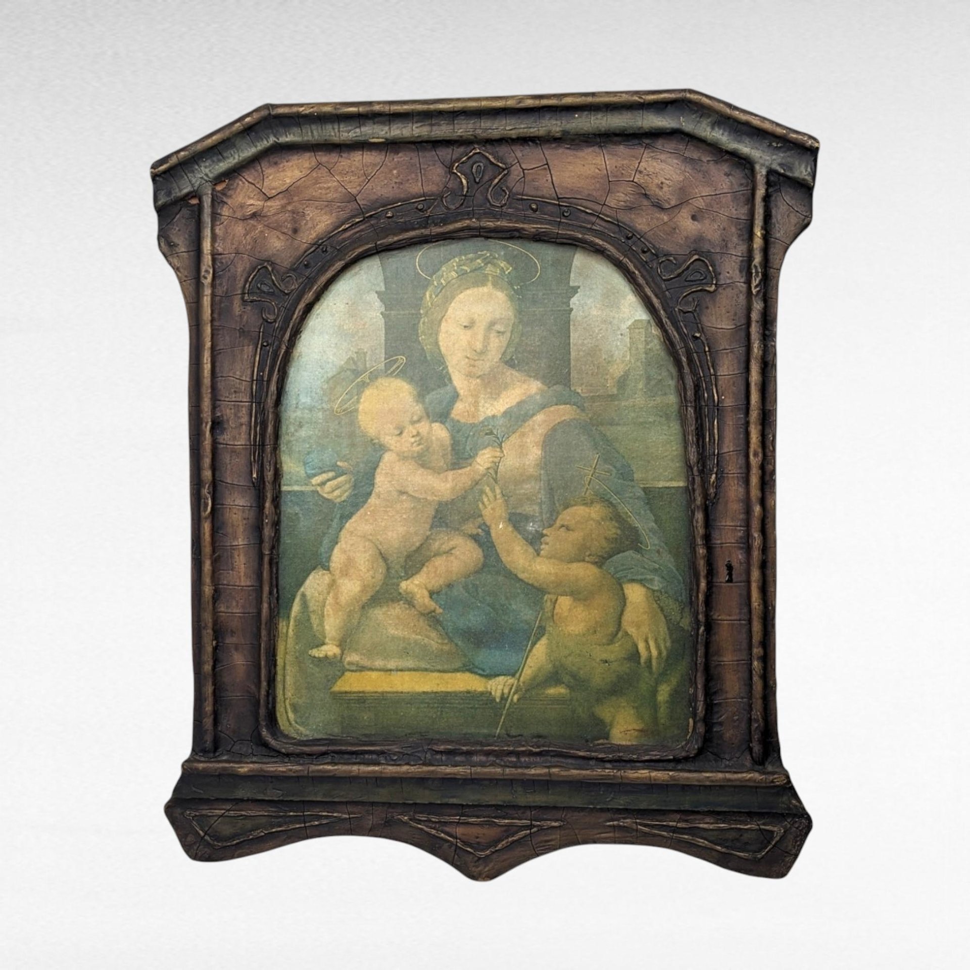 Antique Raphael Garvagh Madonna Print on Wood, Religious Wall Art, Catholic Decor, 16 x 13.5 Inches