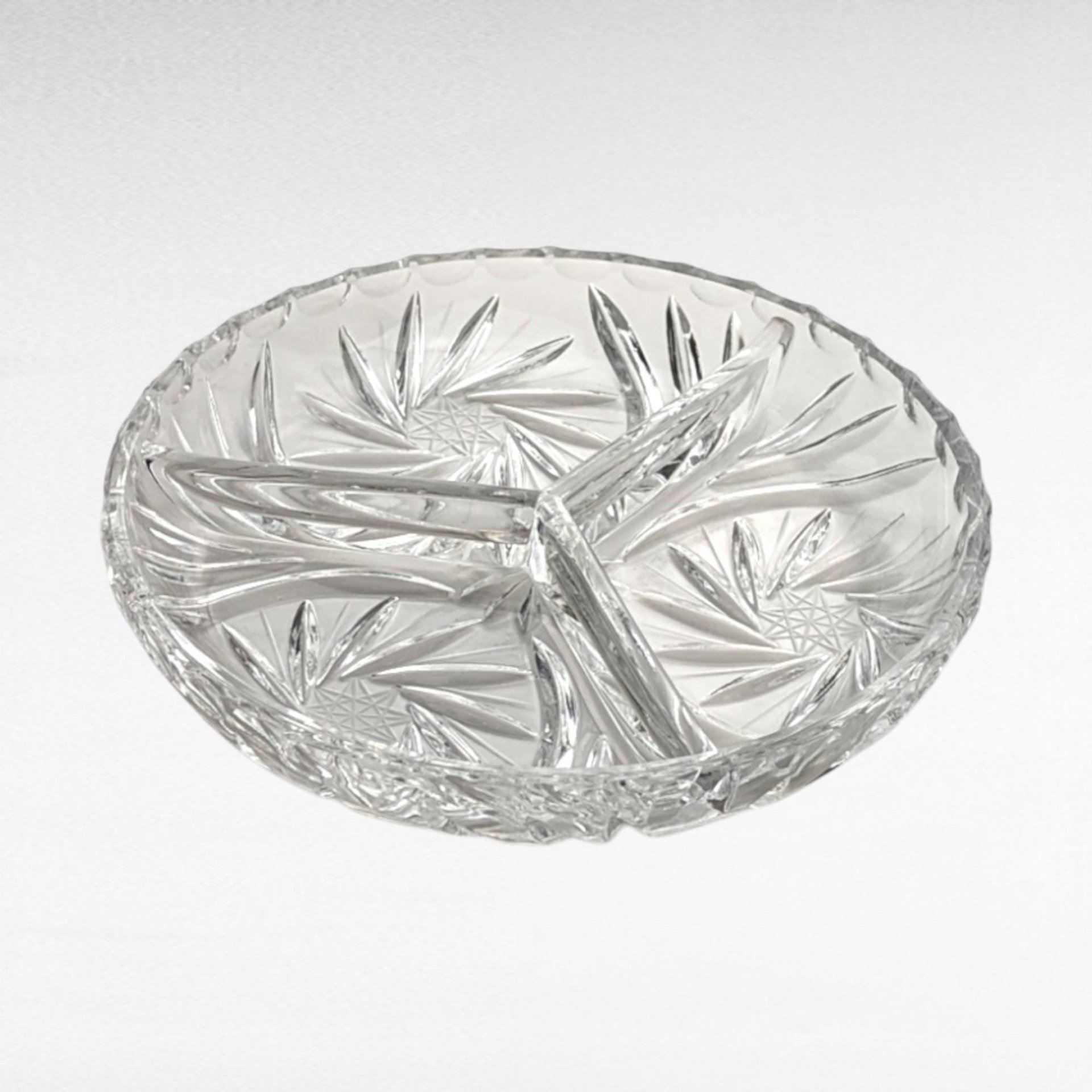 Vintage American Cut Crystal Relish Dish, Pinwheel Pattern, Divided Serving Dish, Appetizer Tray, Party Dish, Entertaining