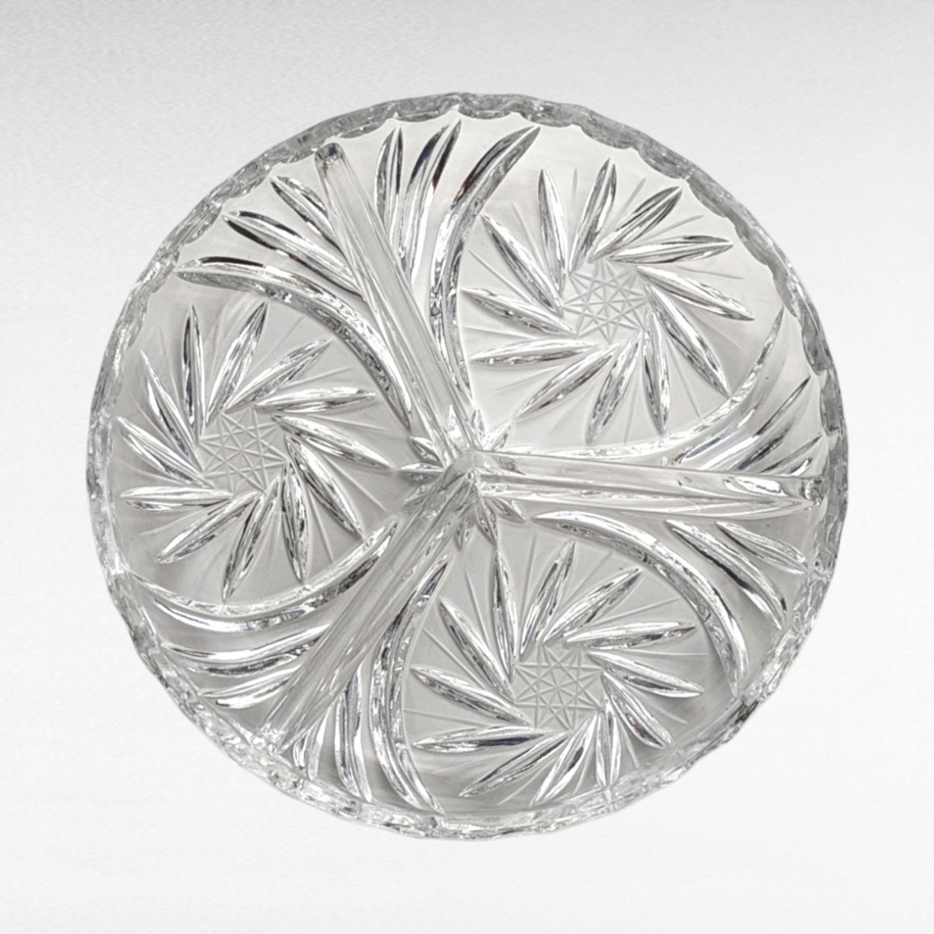 Vintage American Cut Crystal Relish Dish, Pinwheel Pattern, Divided Serving Dish, Appetizer Tray, Party Dish, Entertaining
