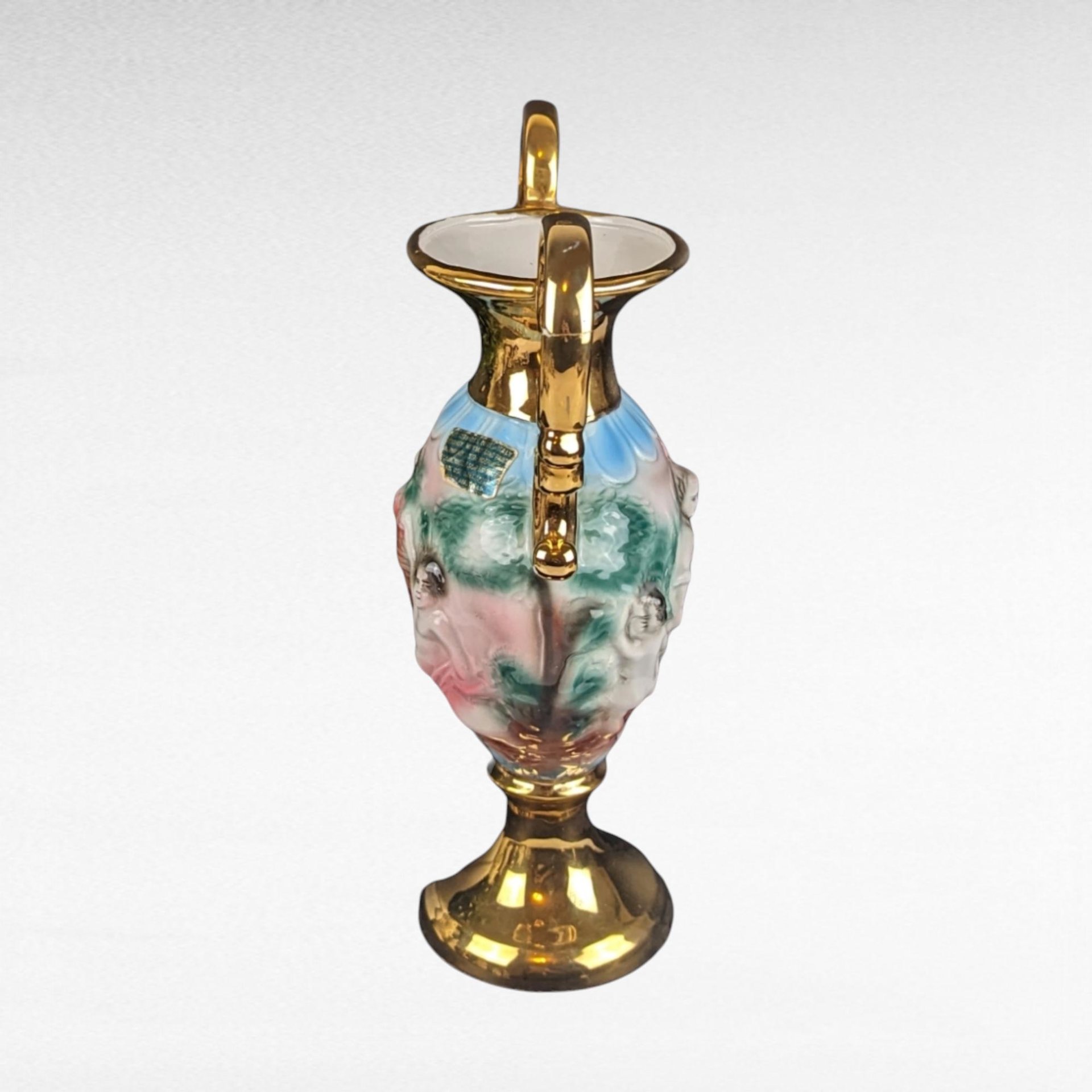 Vintage Italian Amphora Vase with Cherubs | 24K Gold | Porcelain Urn | Renaissance Style