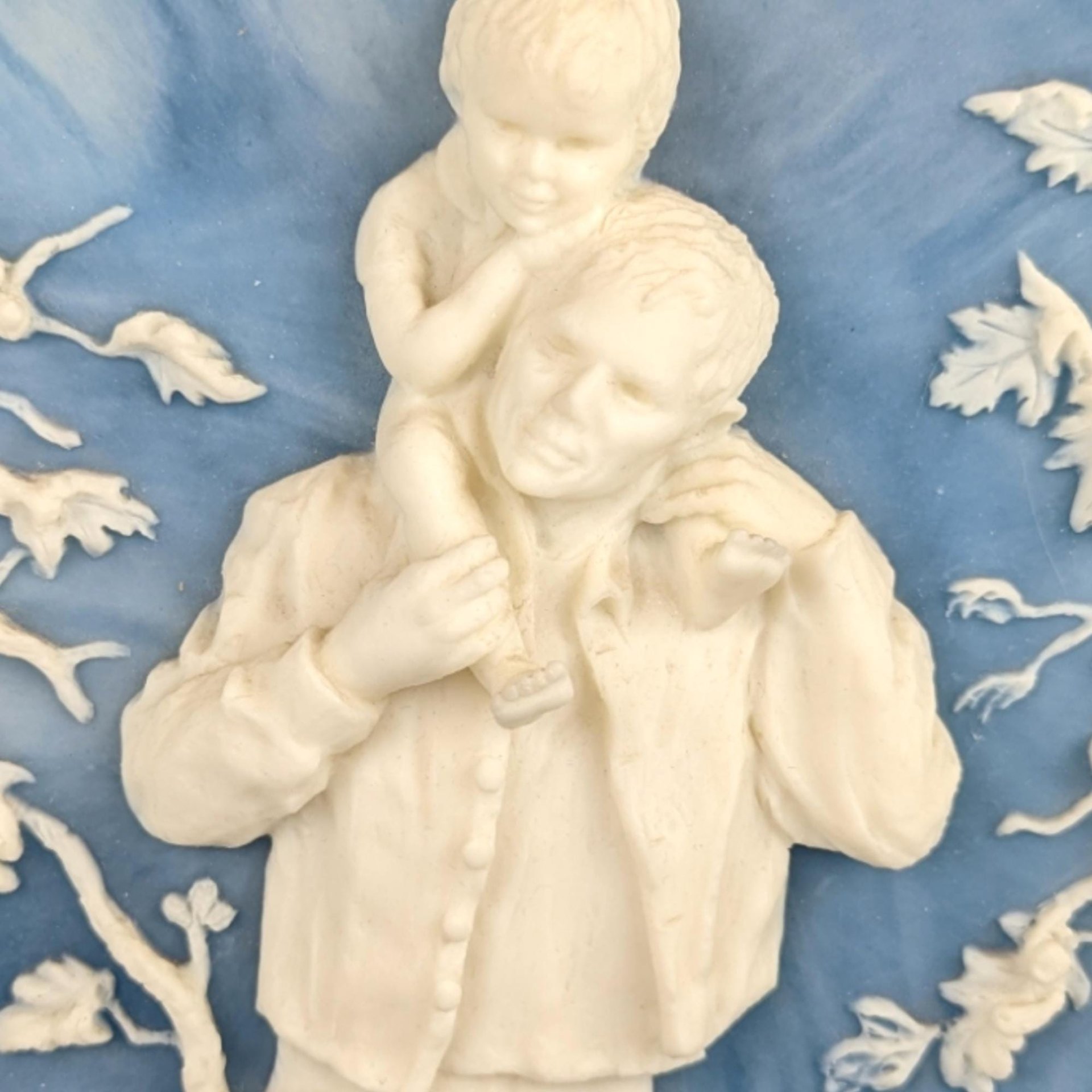 Vintage Incolay Stone Wall Plaques | Daddy & I | I Stood Tiptoe | 10 Inch Plates | Set of 2