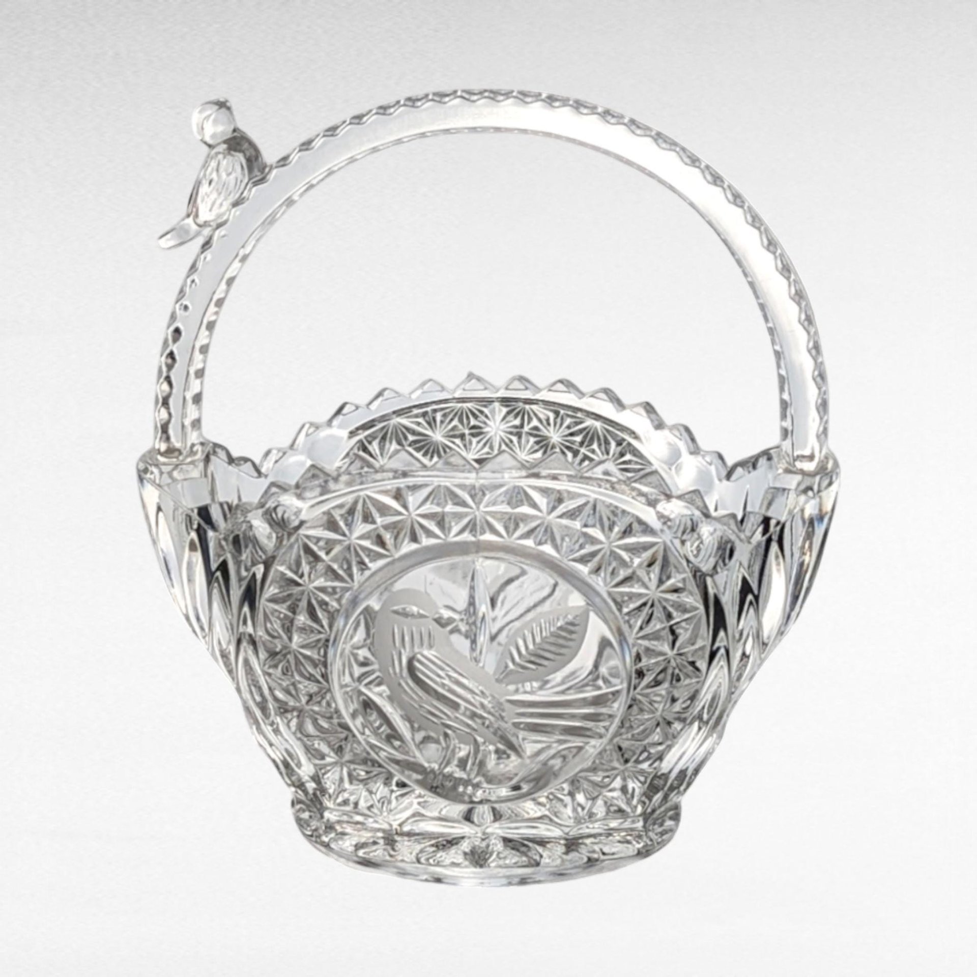 Hofbauer Byrdes Collection Glass Basket | Etched Bird Design | Vintage Crystal Basket | Made in Germany