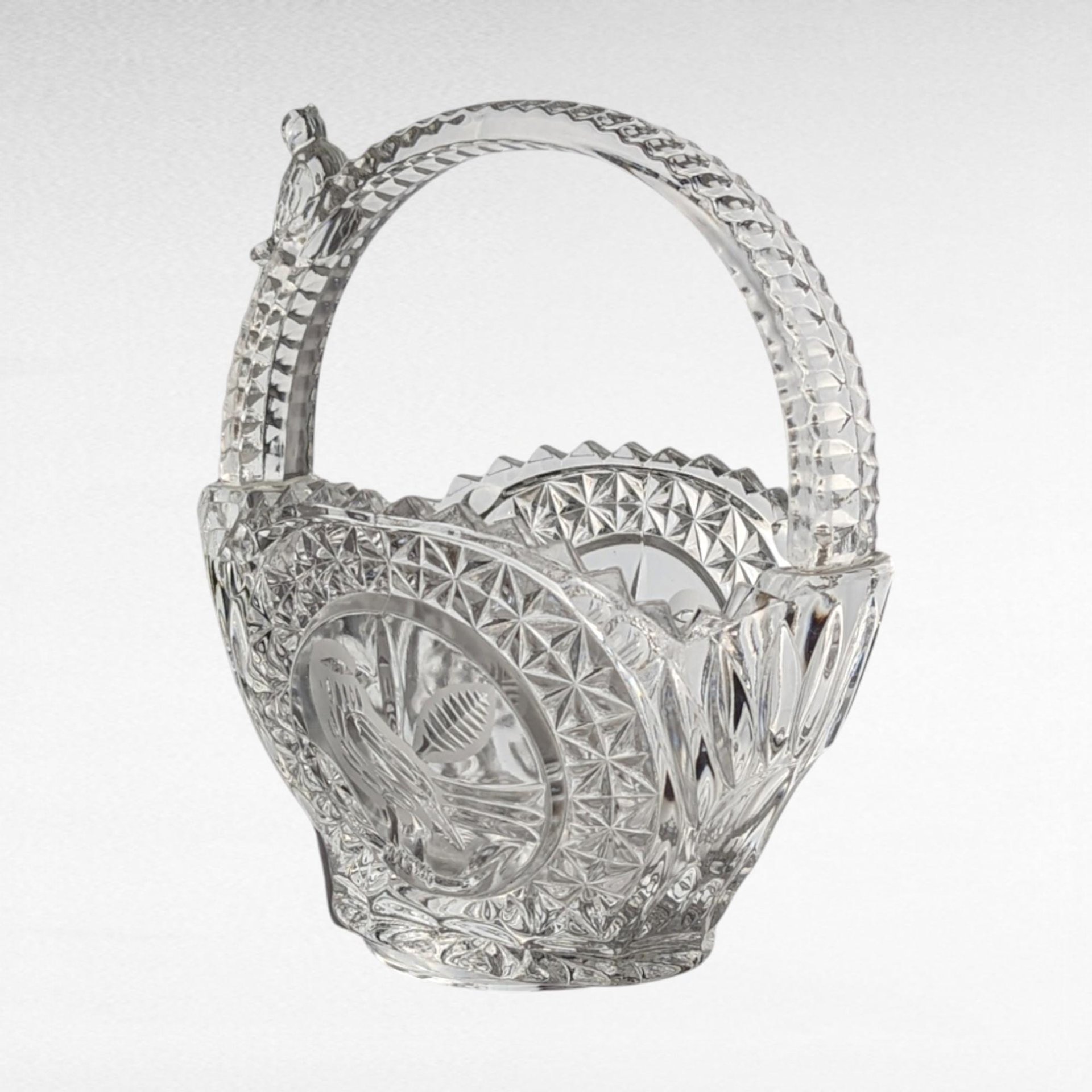 Hofbauer Byrdes Collection Glass Basket | Etched Bird Design | Vintage Crystal Basket | Made in Germany