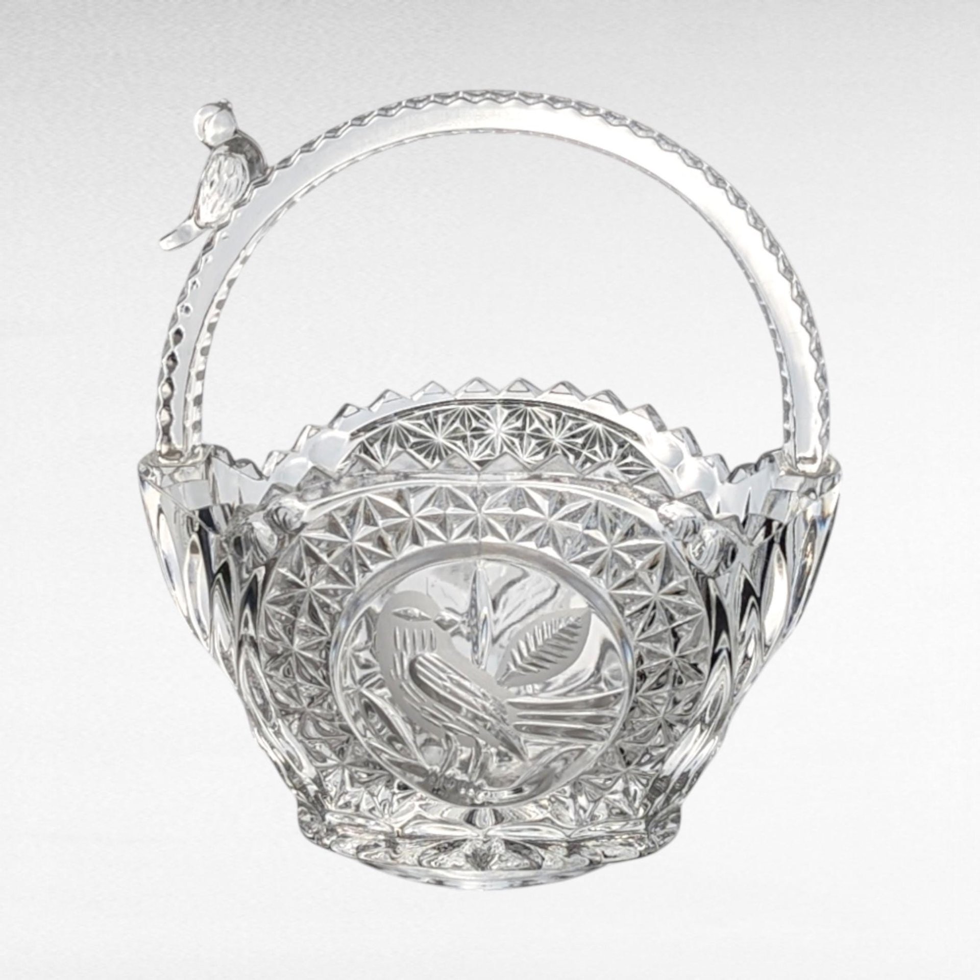 Hofbauer Byrdes Collection Glass Basket | Etched Bird Design | Vintage Crystal Basket | Made in Germany