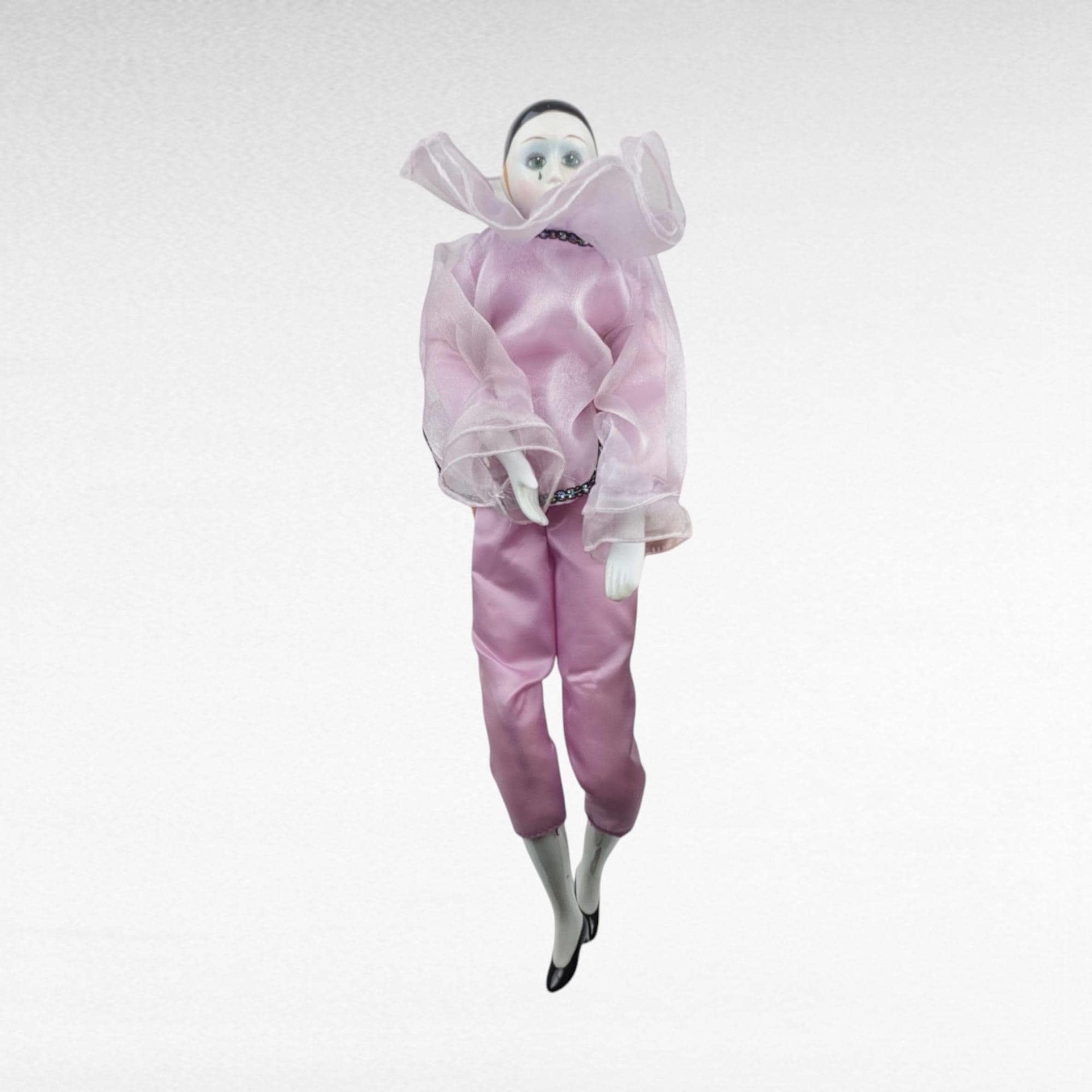 Vintage Pierrot Clown Doll in Pink | Porcelain Clown Doll | Collectible Doll | 16 Inches Tall