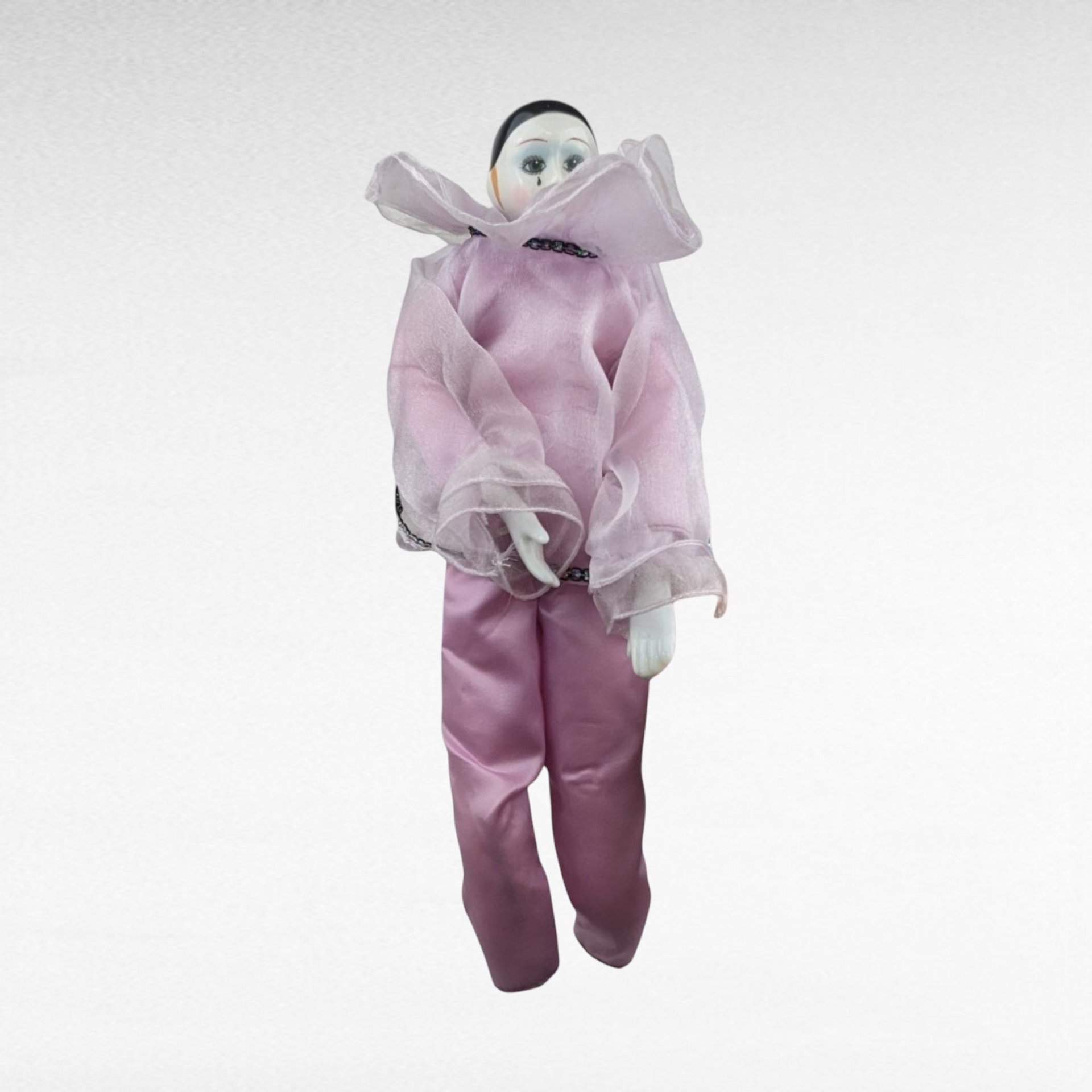 Vintage Pierrot Clown Doll in Pink | Porcelain Clown Doll | Collectible Doll | 16 Inches Tall