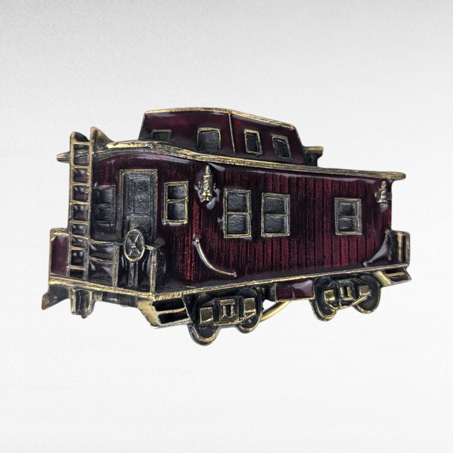 Vintage 1976 Chicago Caboose Belt Buckle | Brass and Enamel Buckle | Train Memorabilia | Gift for Train Enthusiast