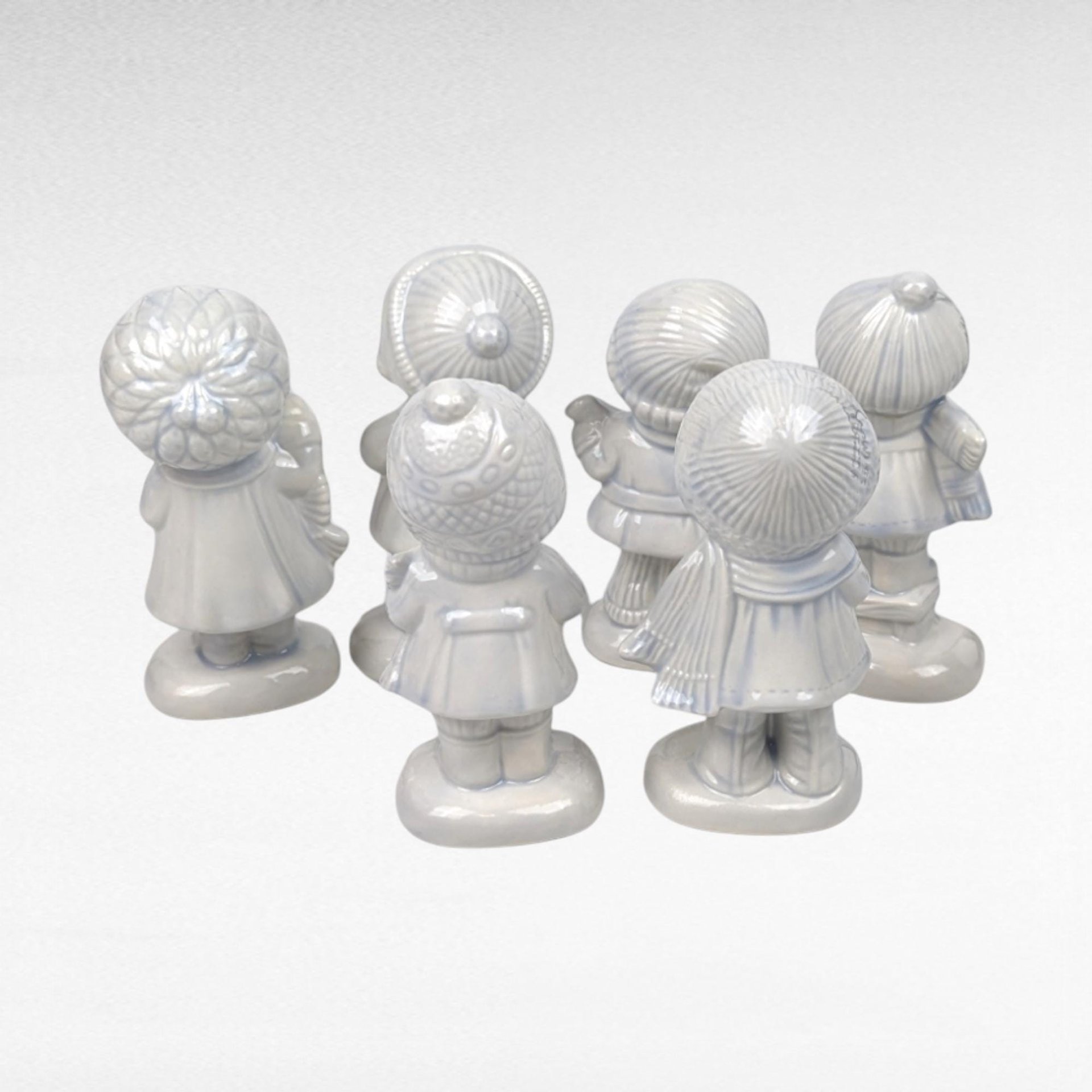 Set of 6 Vintage Ceramic Caroler Figurines, Hand-Painted, Blue Tint, 5.5 Inches Tall, Christmas Decor