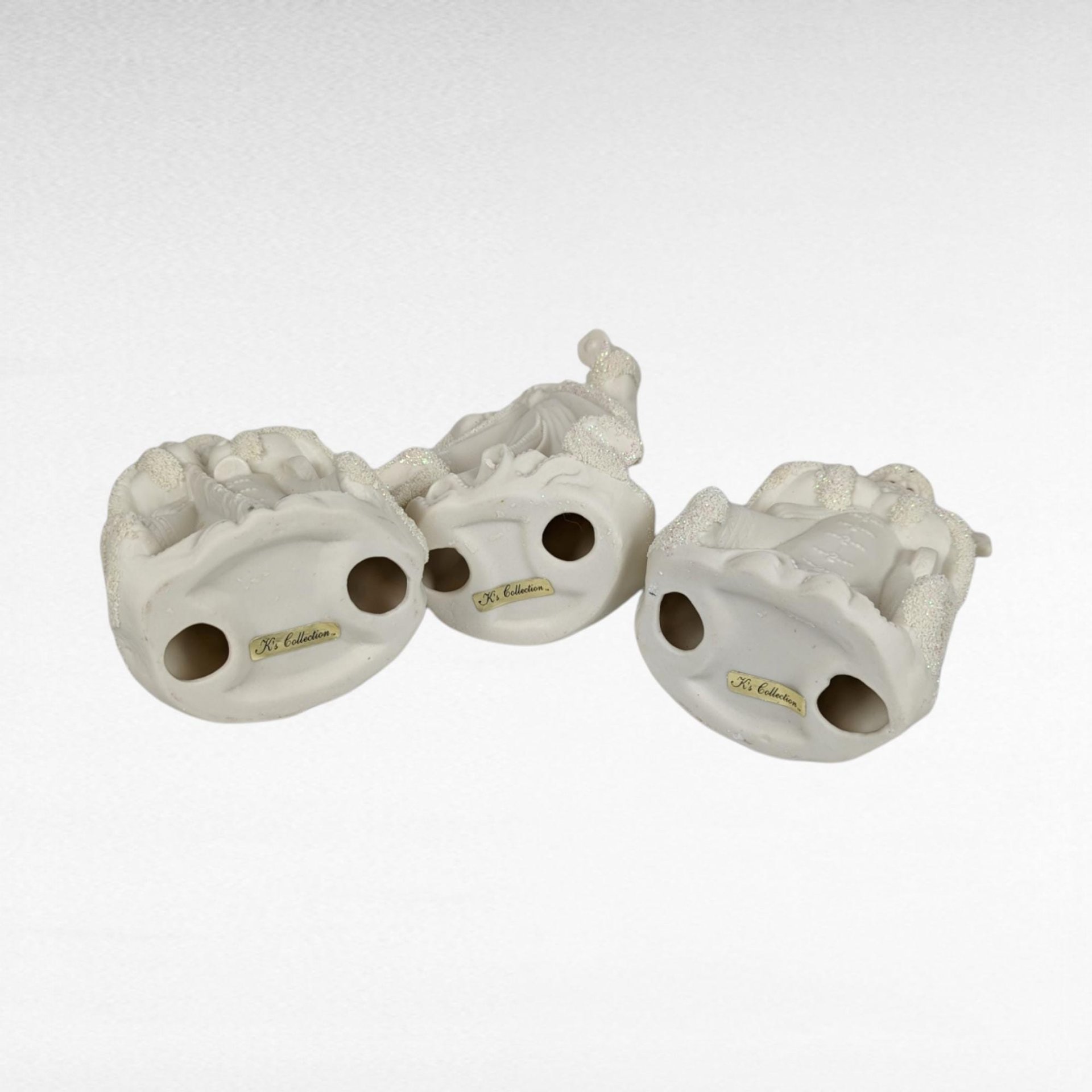 Set of 3 Vintage K's Collection Bisque Santa Figurines, 6 Inches Tall, White, Christmas Decor