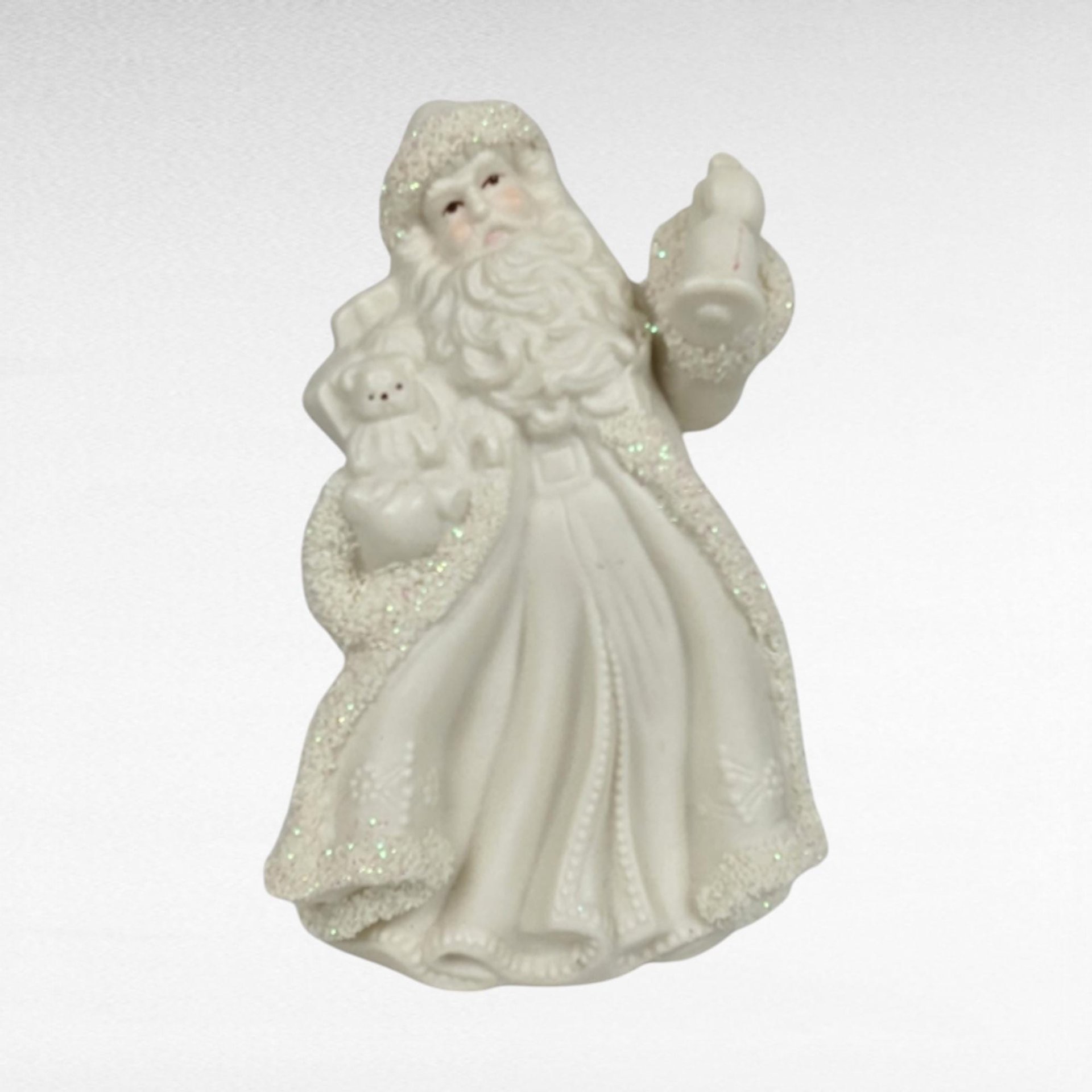 Set of 3 Vintage K's Collection Bisque Santa Figurines, 6 Inches Tall, White, Christmas Decor