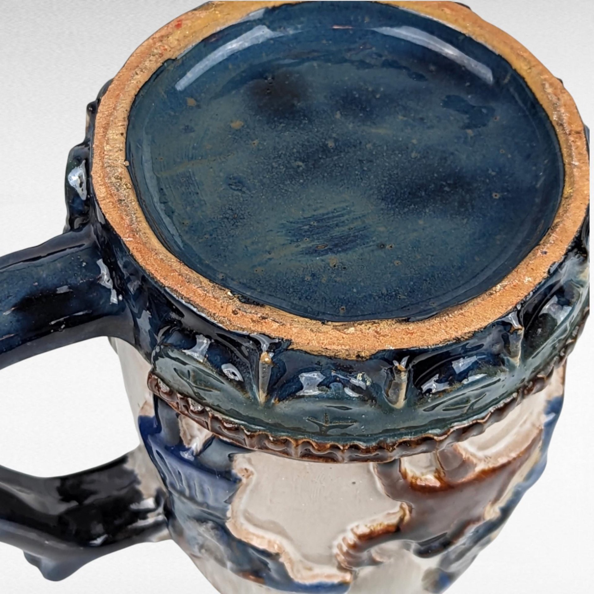 Vintage Stoneware Lidded Stein, Native American Horse Riders, Figural Lid, 9 Inches