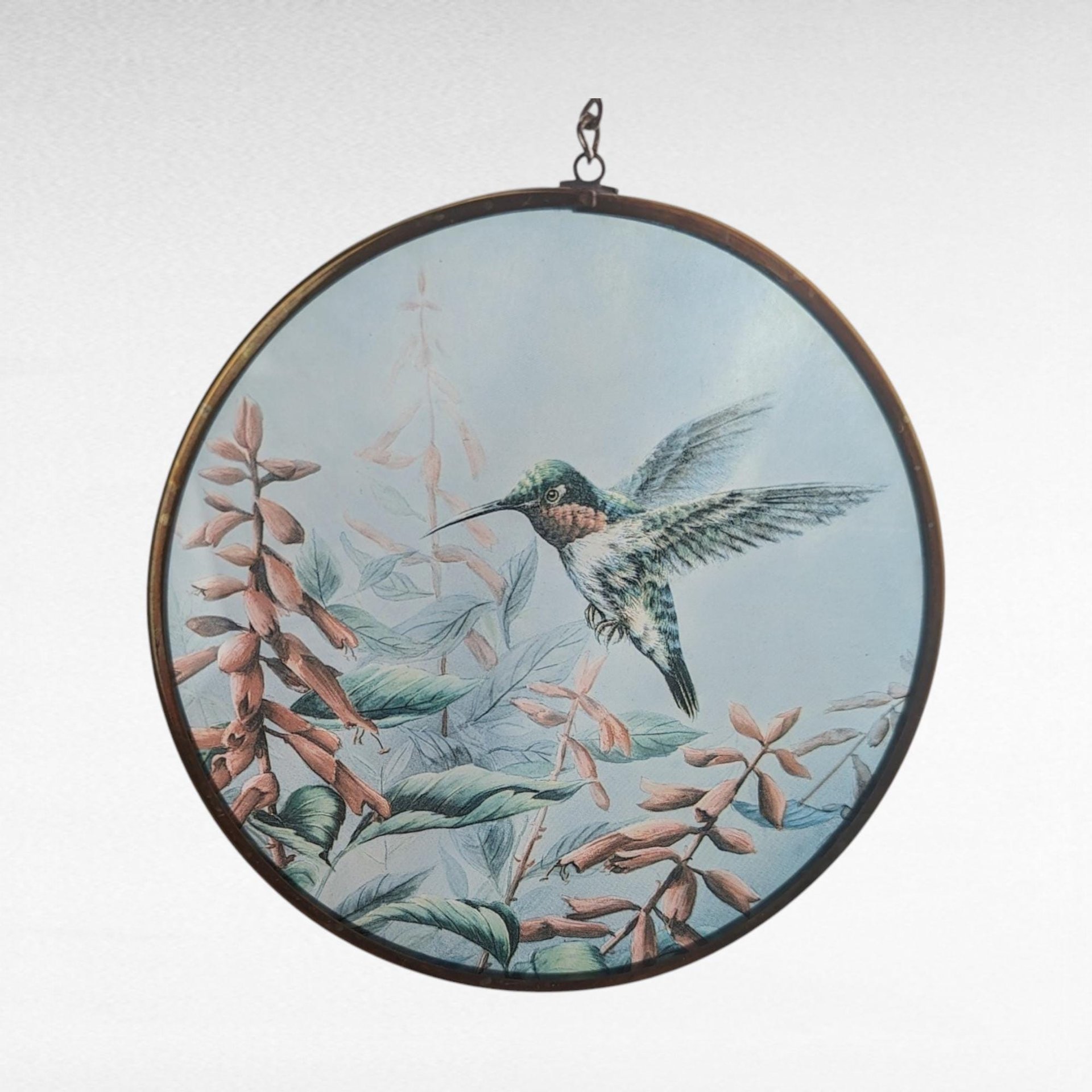 Vintage Glass Suncatcher with Hummingbird and Flowers | Nature Decor | Window Hanging | Bird Lover Gift | Home Decor