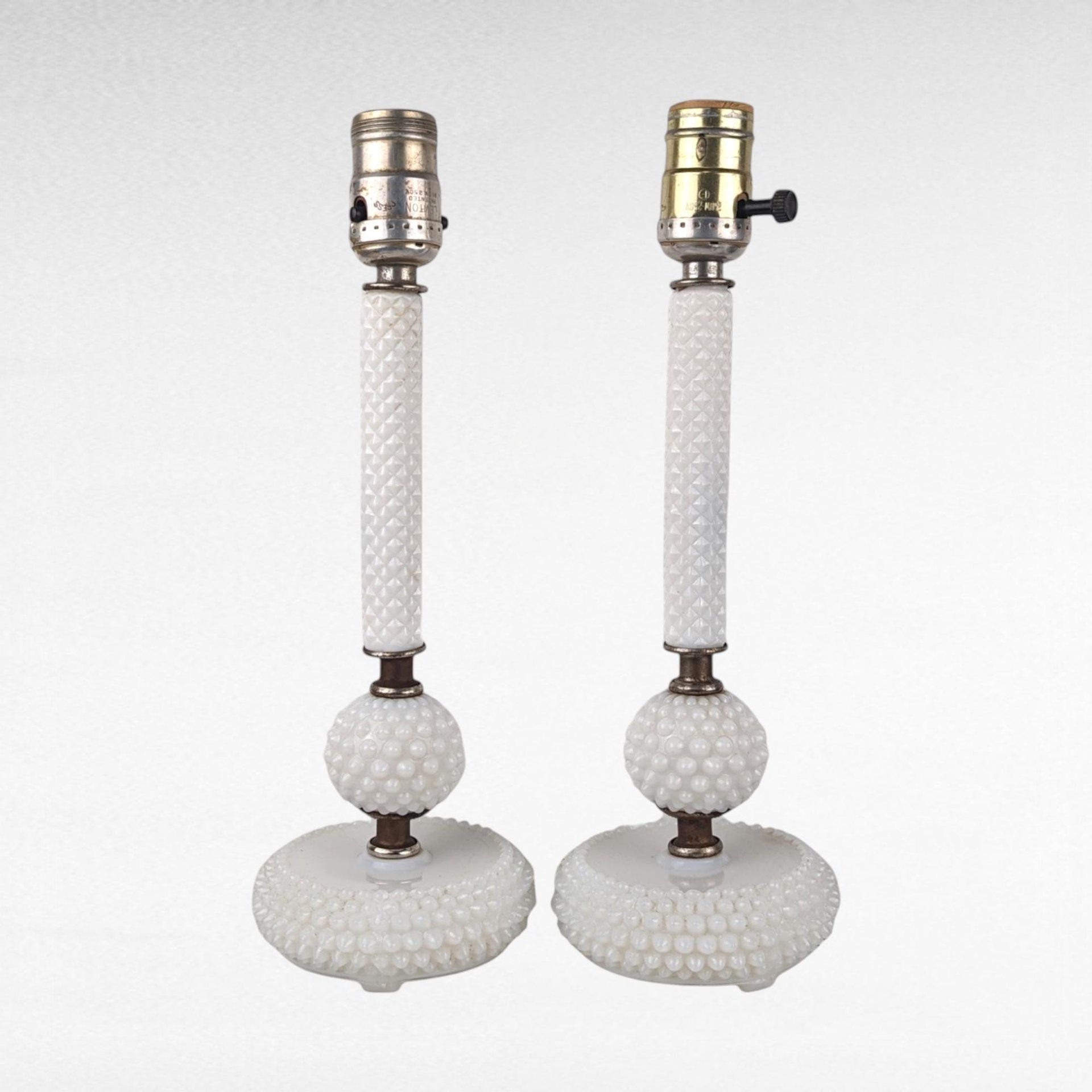 Vintage Pair of Milk Glass Lamps | Mid-Century Modern Lamps | Hobnail Milk Glass | Bedroom Lamps | Nightstand Lamps