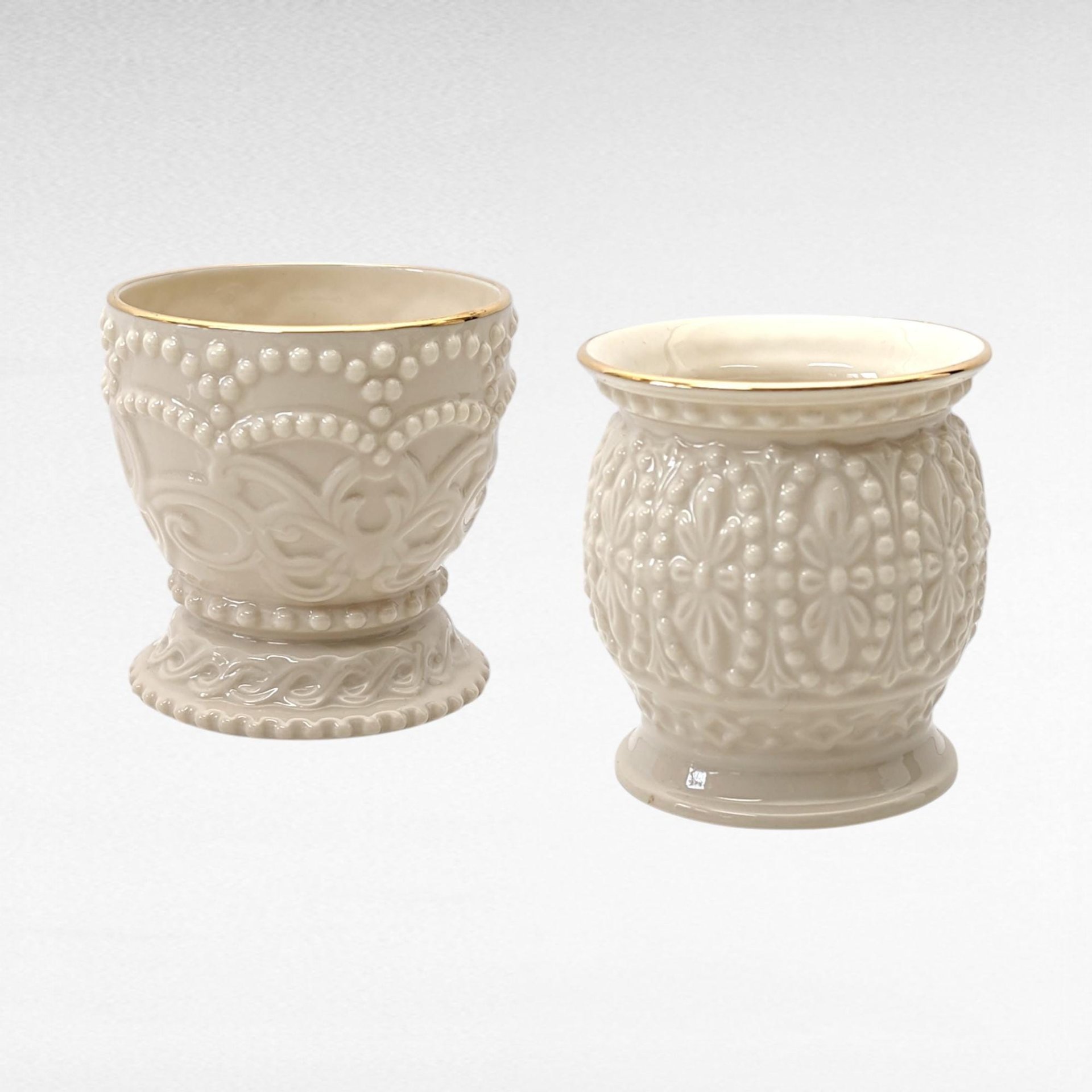 Vintage Lenox Vase Set | Rosebud Collection Cream Vases with Gold Trim | Mismatched Beaded Votive Candle Holders | 4 Piece Lot