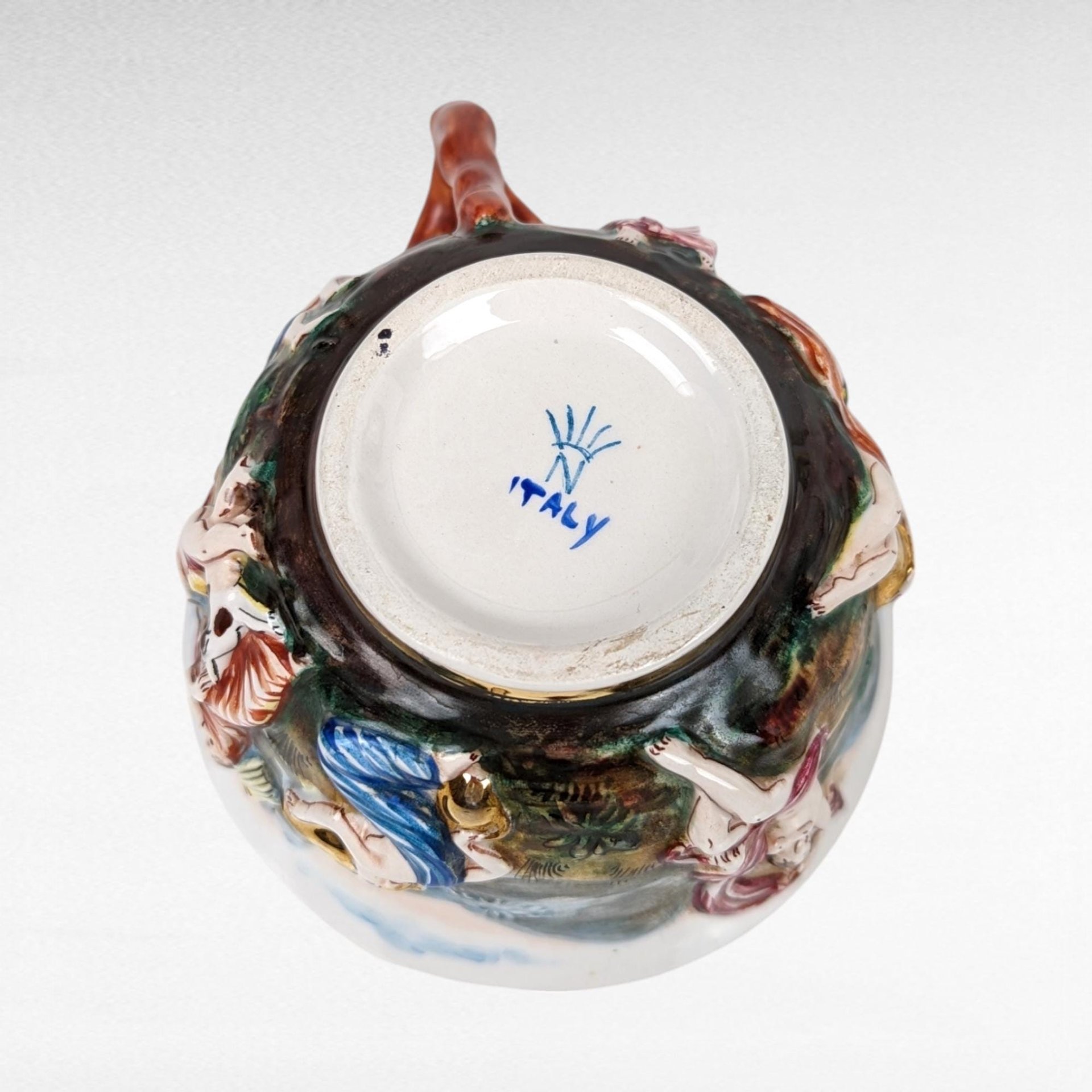 Vintage Italian Capodimonte Cup and Saucer Set with Embossed Trinket Dish | Hand-Painted Porcelain | Collectible Italian Ceramics