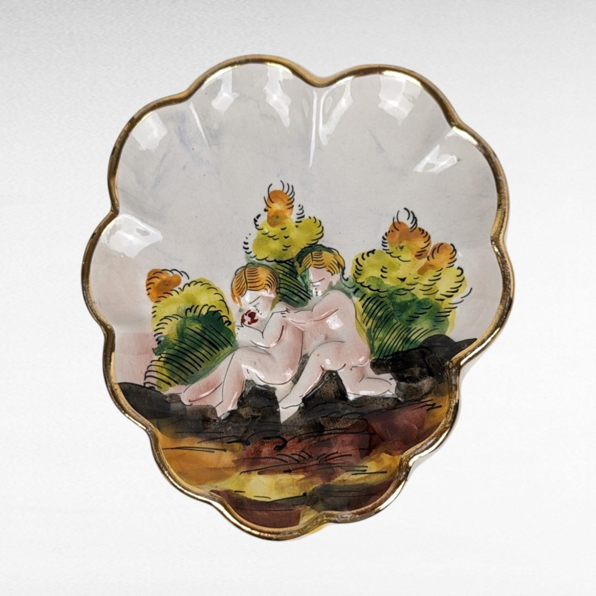 Vintage Italian Capodimonte Cup and Saucer Set with Embossed Trinket Dish | Hand-Painted Porcelain | Collectible Italian Ceramics