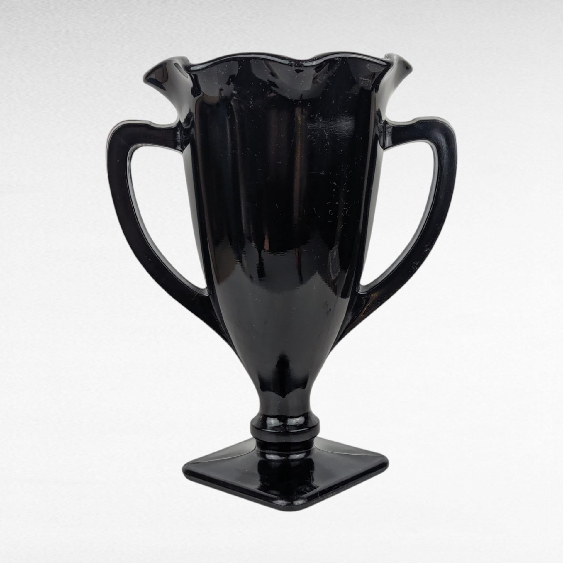 Vintage Black Amethyst Trophy Vase | Dancing Nymphs Vase | Art Deco Glassware | L.E. Smith Glass | Unique Home Decor
