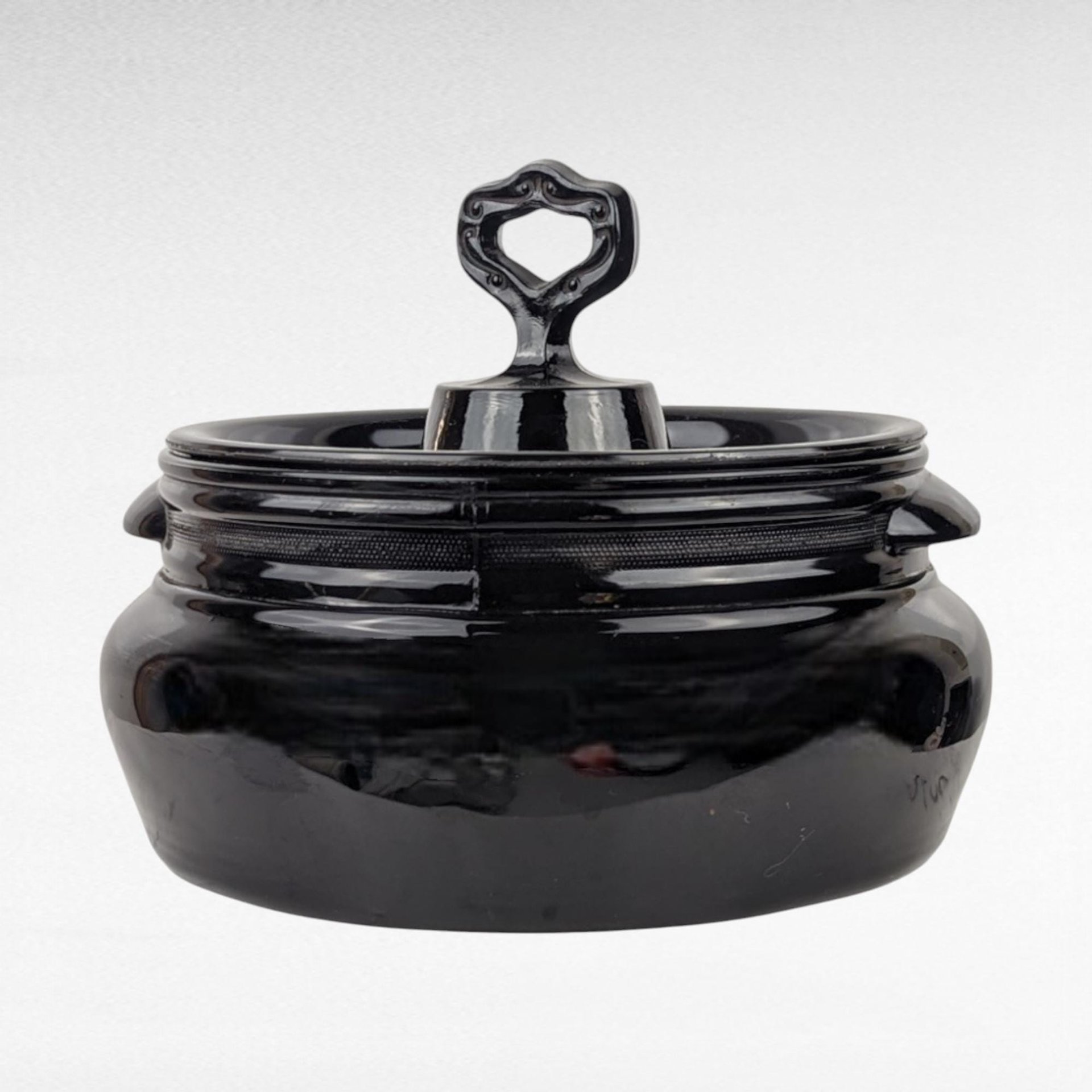Vintage L.E. Smith Mt. Pleasant Black Glass Bean Pot with Lid | Black Amethyst Glassware |  Collectible Kitchenware | Serving Dish