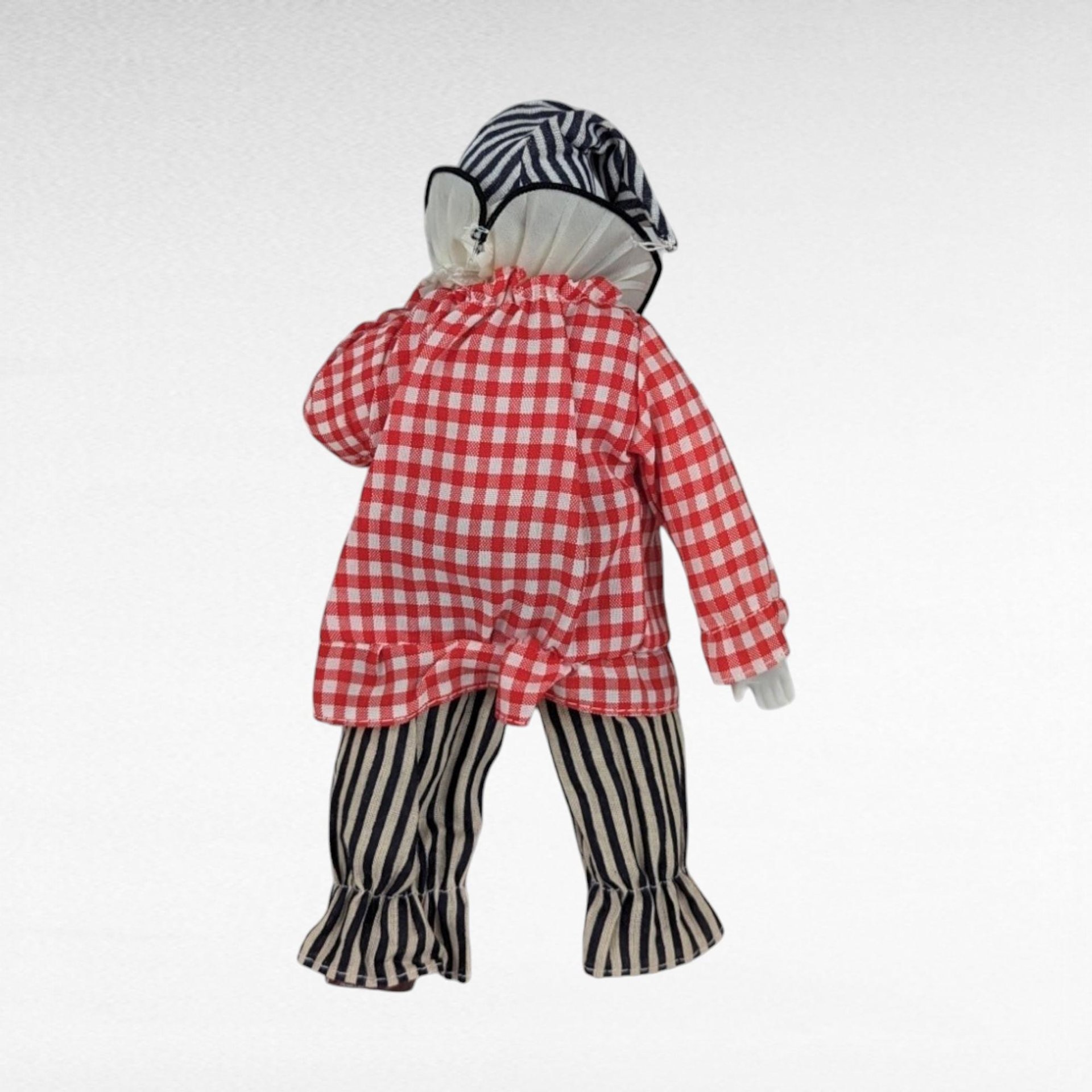 Vintage Clown Doll with Plaid and Stripes | Collectible Clown Doll | Whimsical Doll | Toy Collector | 9-inch Doll