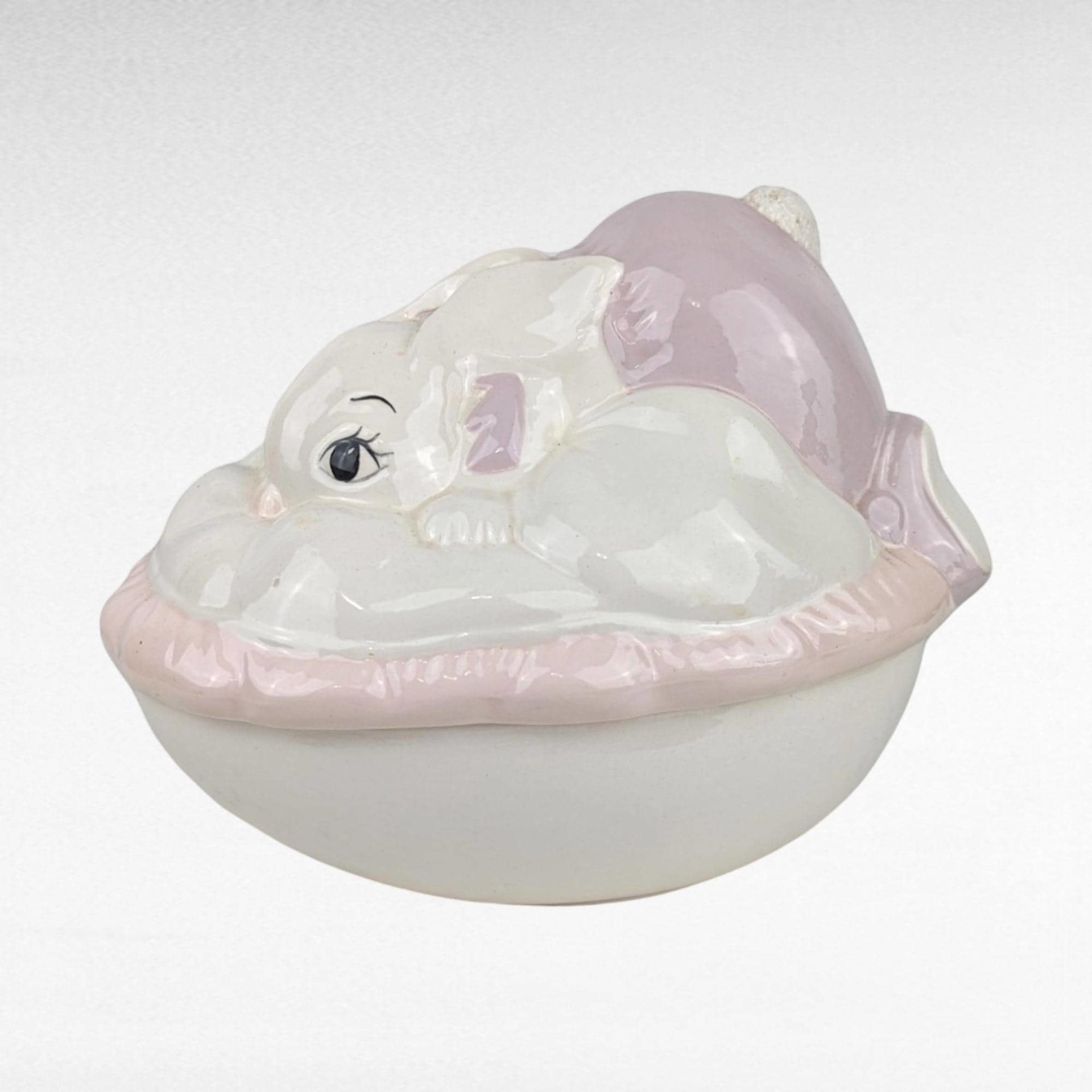 Vintage Hand Painted Easter Bunny Covered Bowl | Ceramic Easter Decor | Candy Dish | Trinket Dish | Spring Decor