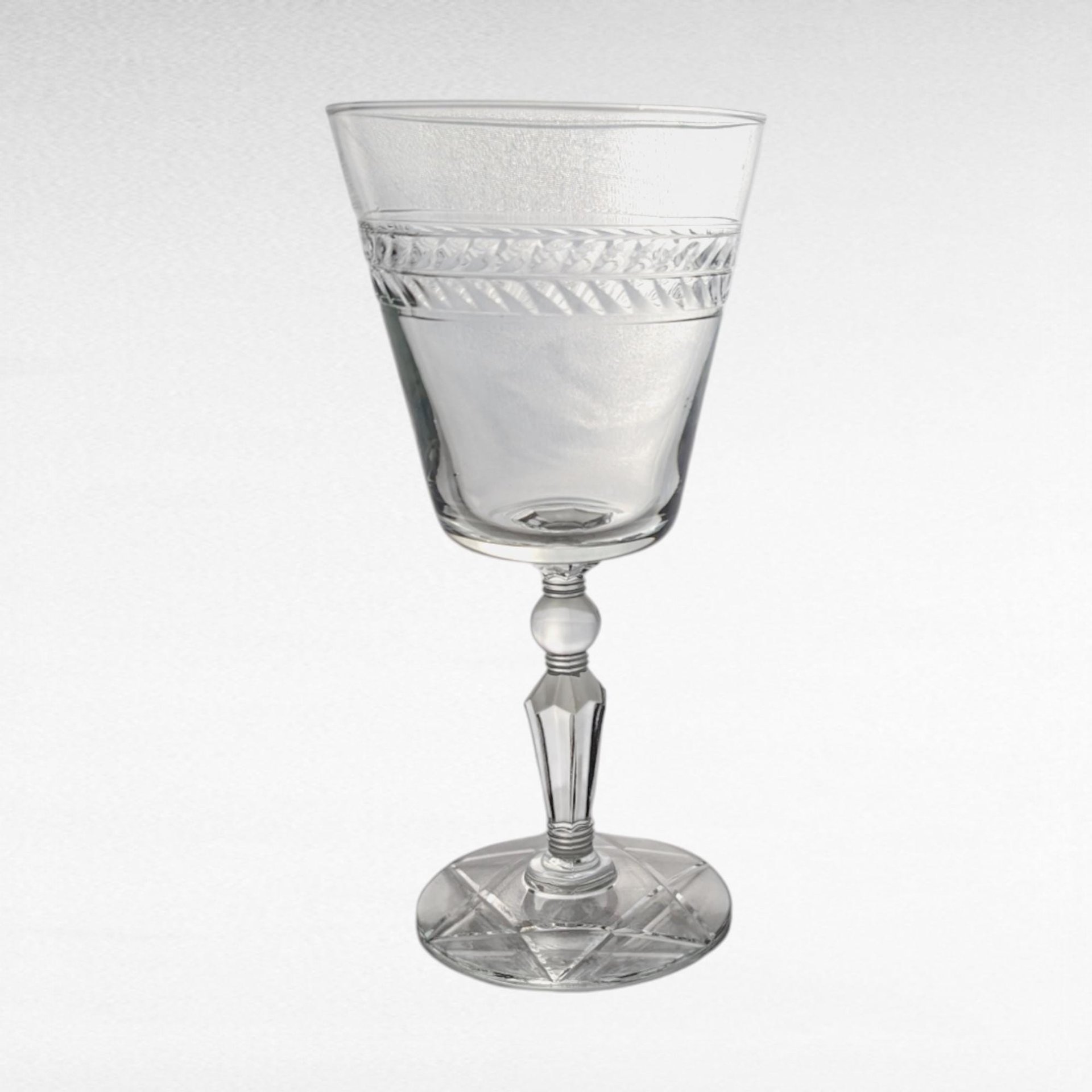 Vintage Rock Sharpe Jefferson Water Glasses, Set of 5, 7" Tall, Clear Etched Glassware, Mid-Century Modern Barware, Retro Drinking Glasses