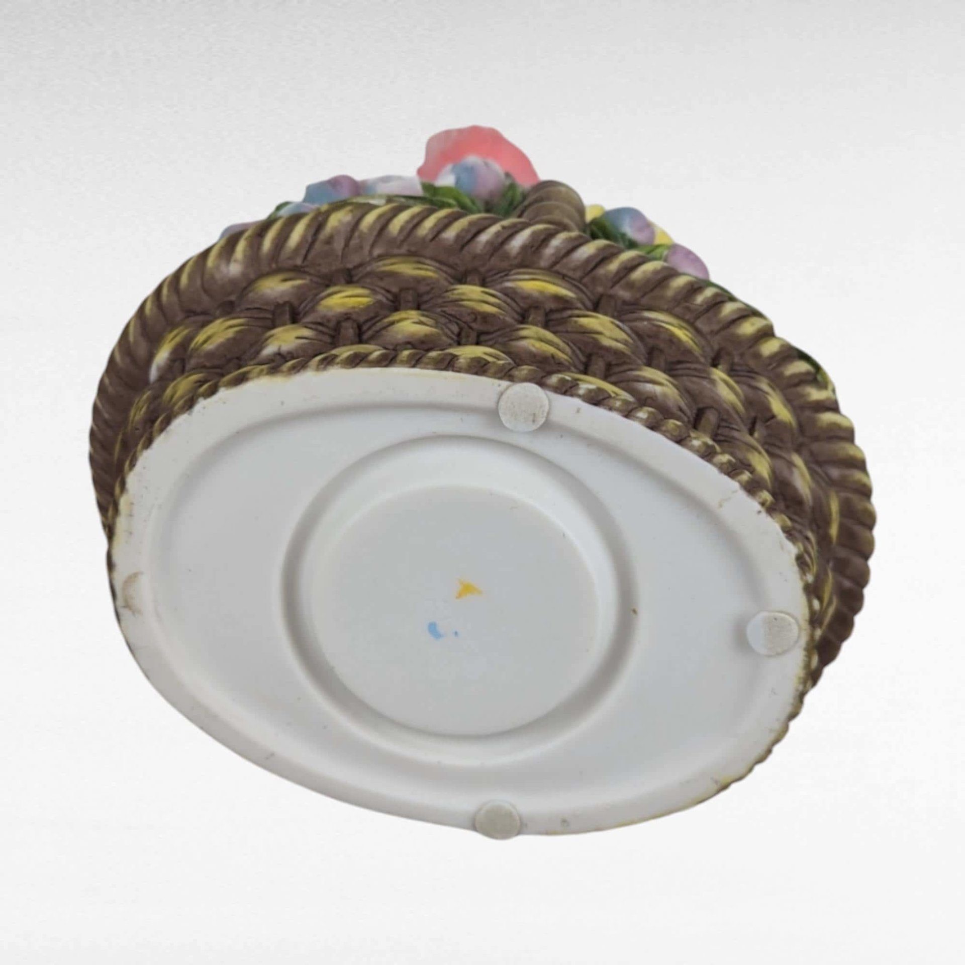 PartyLite Floral Basket Candle Holder | Retired | Ceramic Flower Basket | Tulips, Daffodils, Hyacinth | Spring Decor