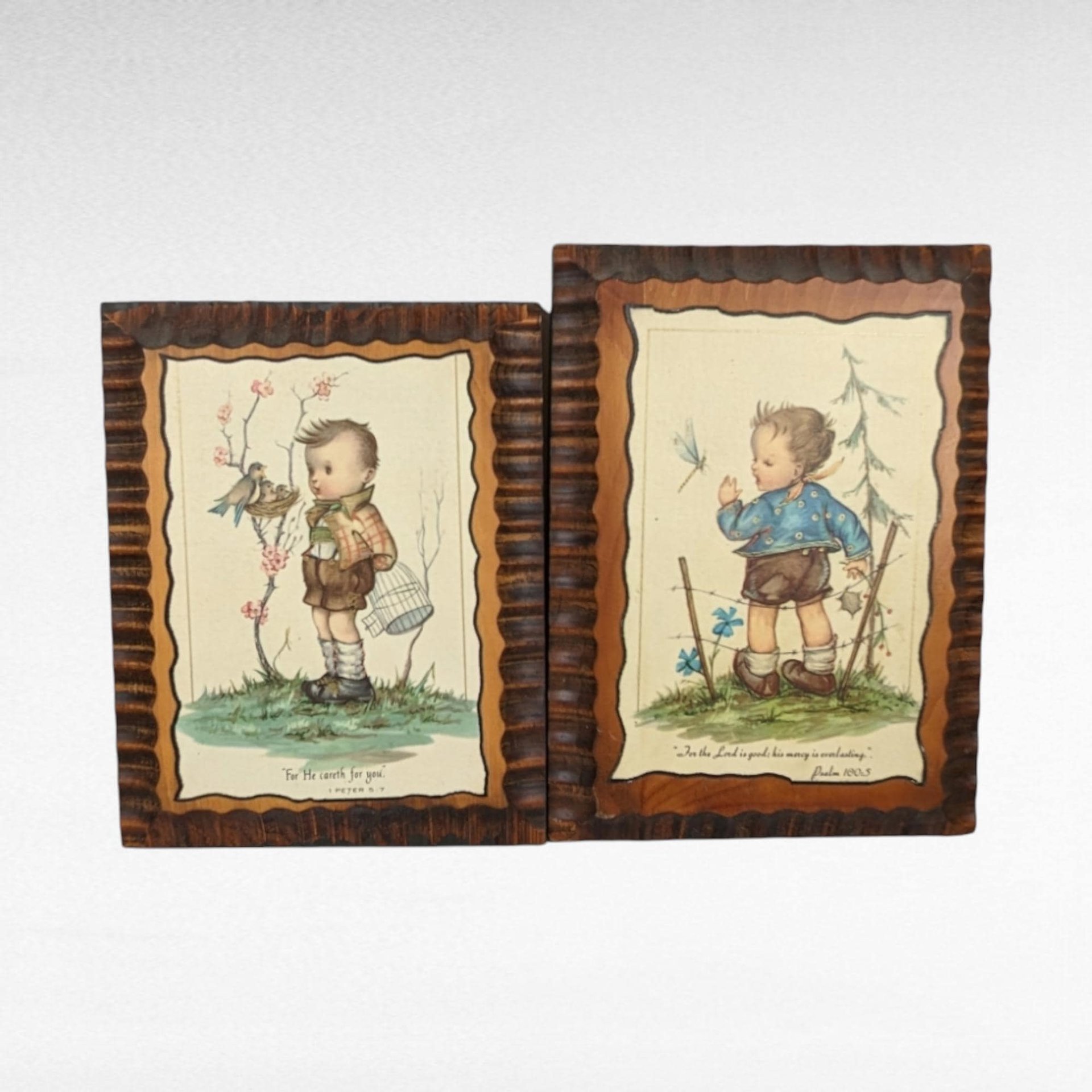 Vintage Wood Wall Plaques, Psalms and Peter, Children's Decor, Religious Wall Art, Nursery Decor, Gift for Sunday School