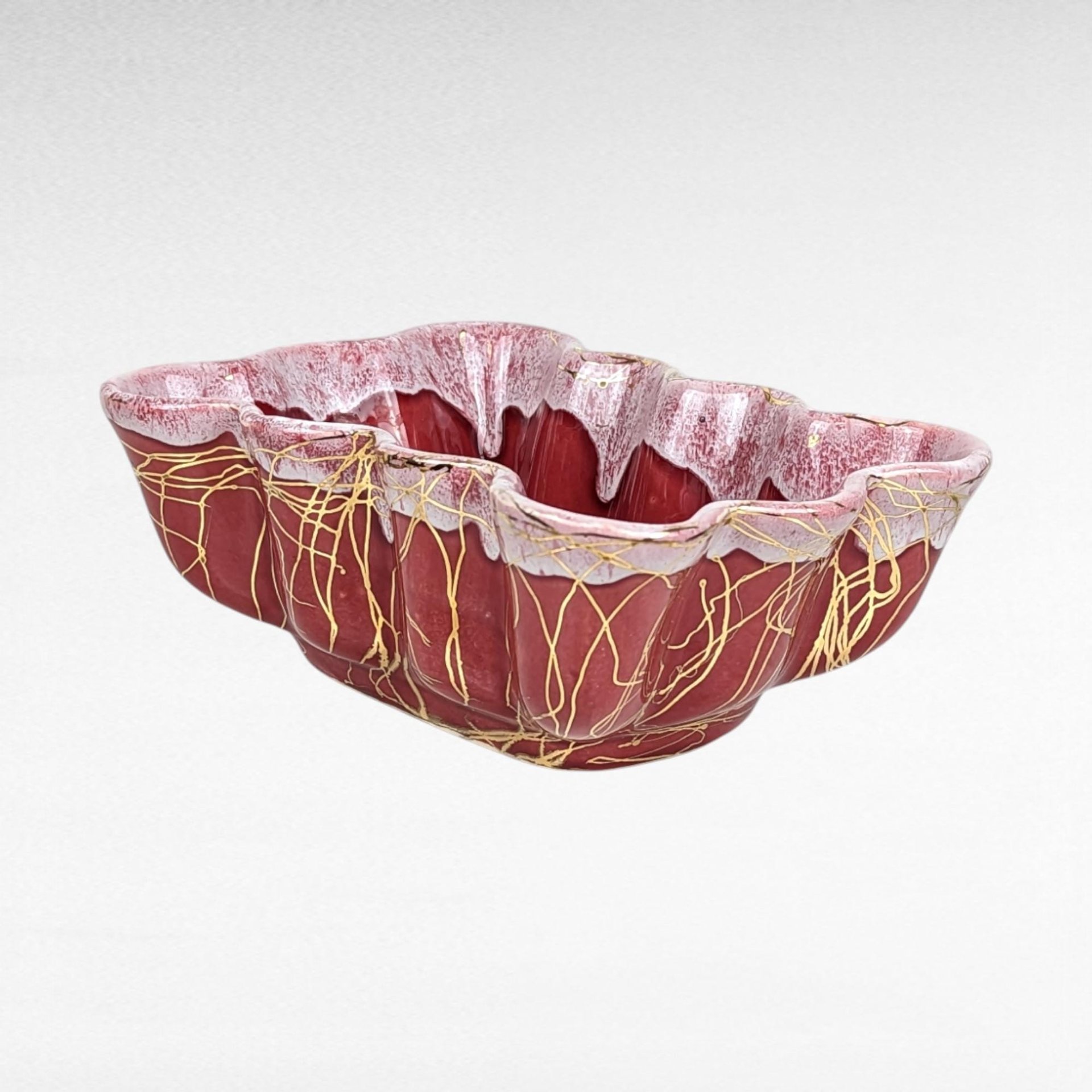Vintage Maroon & Gold Planter, USA Pottery, Rectangular Flower Pot, Art Deco Style, Succulent Planter, Unique Home Decor