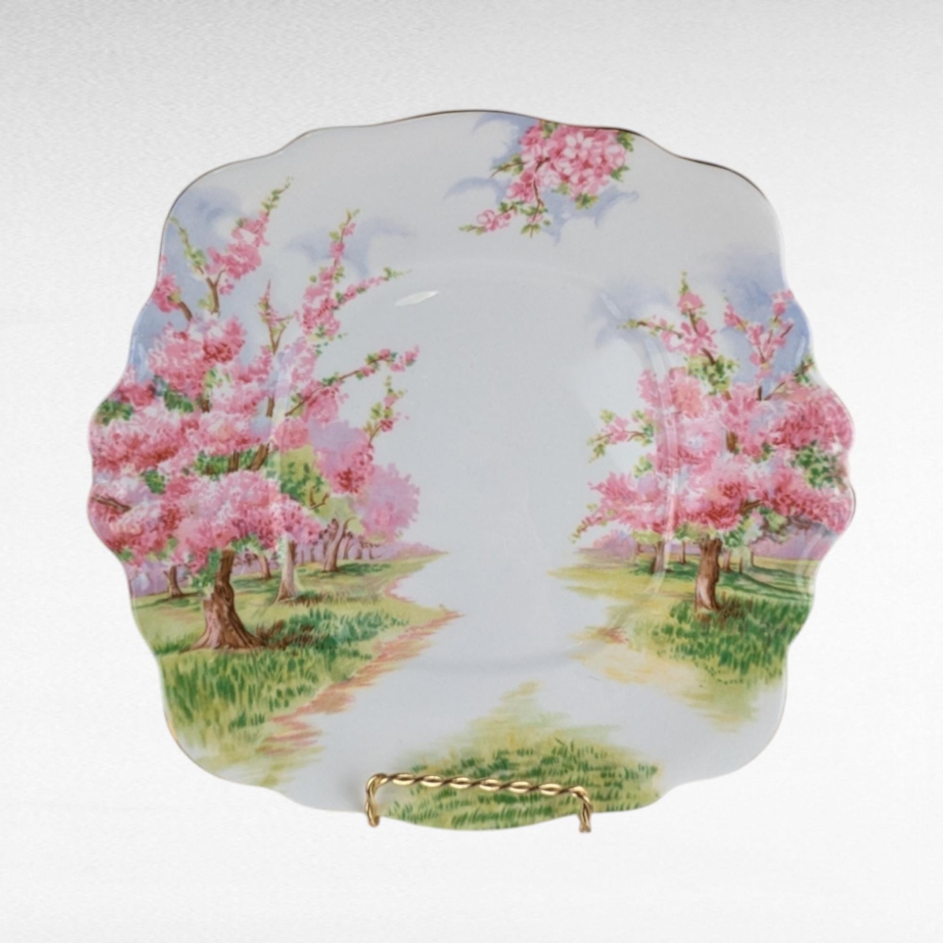 Vintage Royal Albert Blossom Time Square Cake Plate & Sweet Meat Dish | Bone China Serving Set | English Countryside Decor