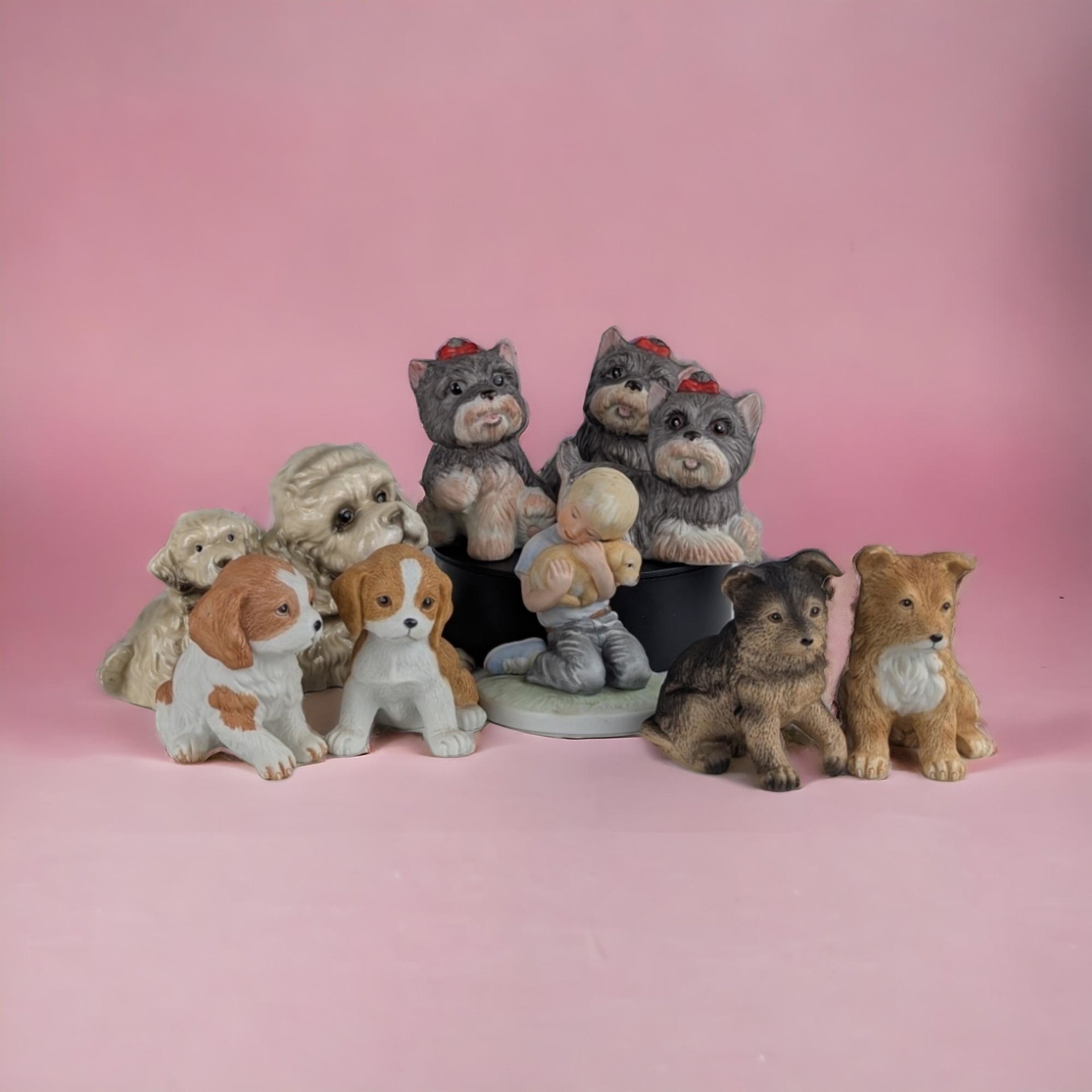 Vintage Dog Figurines, Homco Puppy Figurines, Ceramic Dog Figurines, Yorkie Figurines,  Boy with Puppy Figurine, Gift for Dog Lover