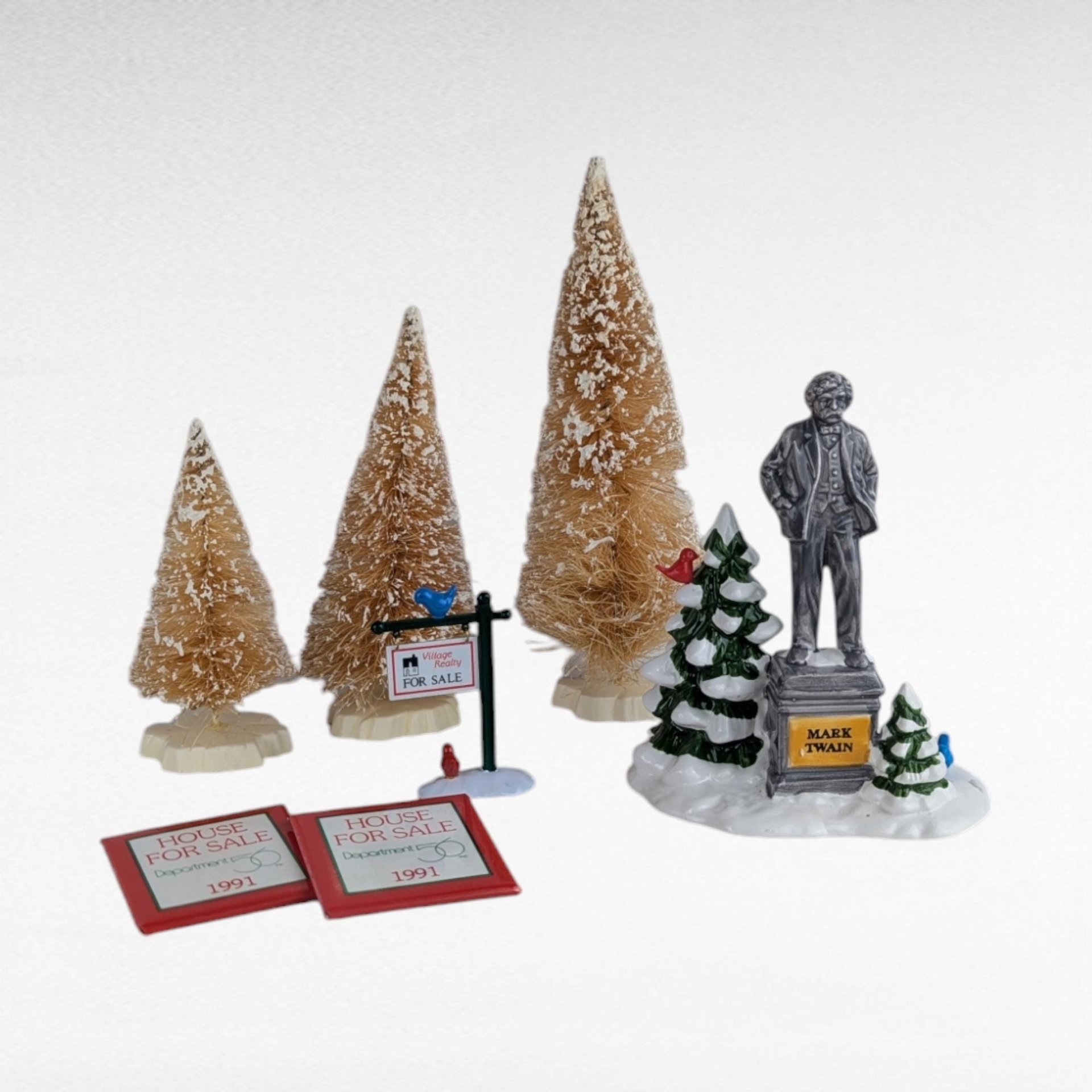 Vintage Dept 56 Village Accessories, Dept 56 Snow Village, Dept 56 Snowbabies, Mark Twain Statue, Frosty Pines Trees, Christmas Village
