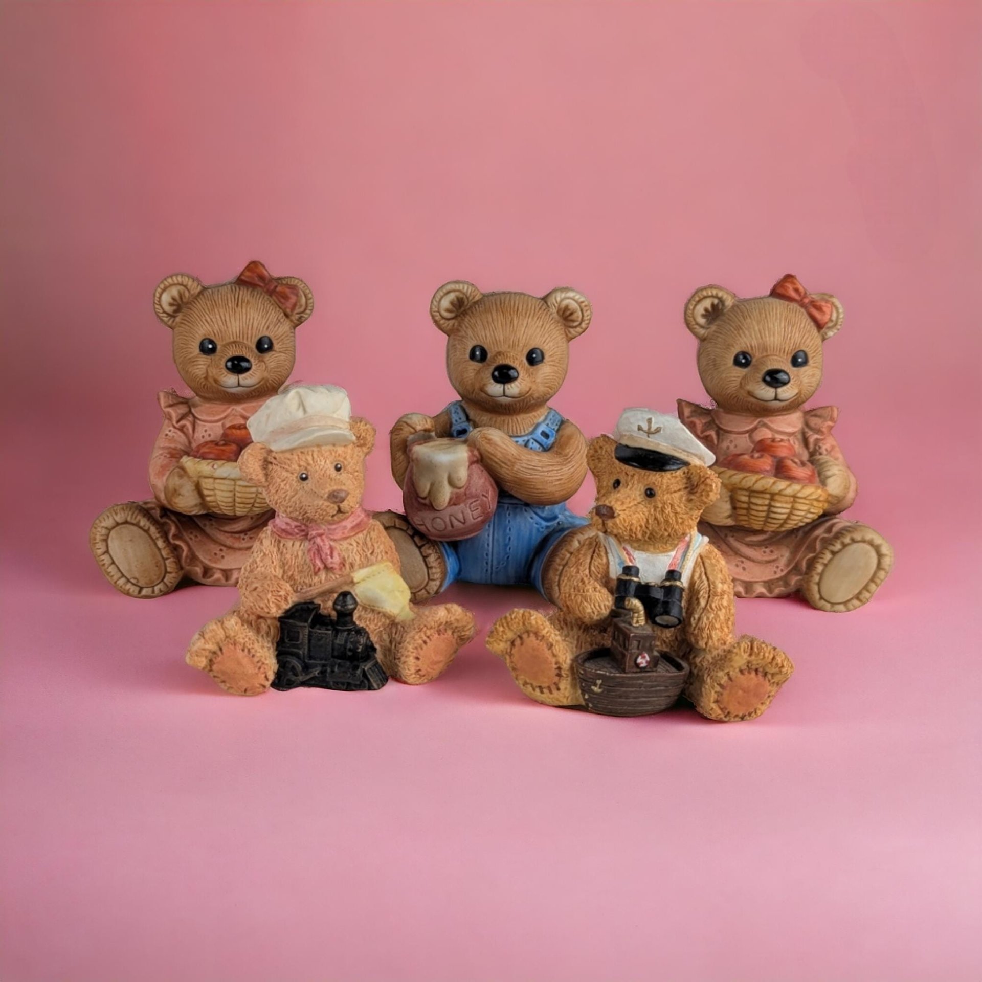 Vintage Bear Figurines, Homco Bear Figurines, Take Me Home Teddy Figurines, Collectible Bear Figurines, Gift for Bear Collector