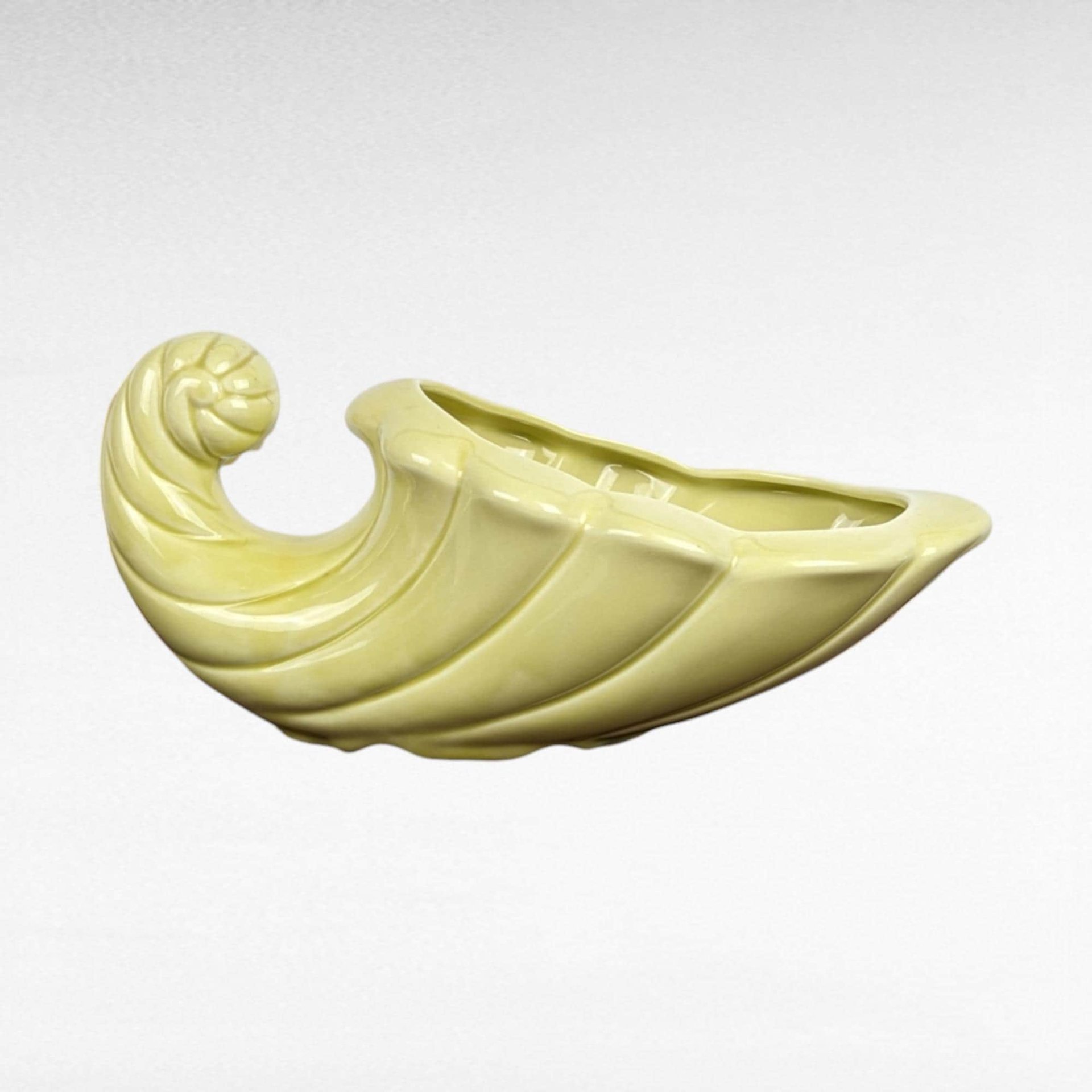 Vintage Yellow Cornucopia Planter, Ceramic Cornucopia, Mid-Century Planter, Retro Home Decor, Yellow Planter, Horn of Plenty