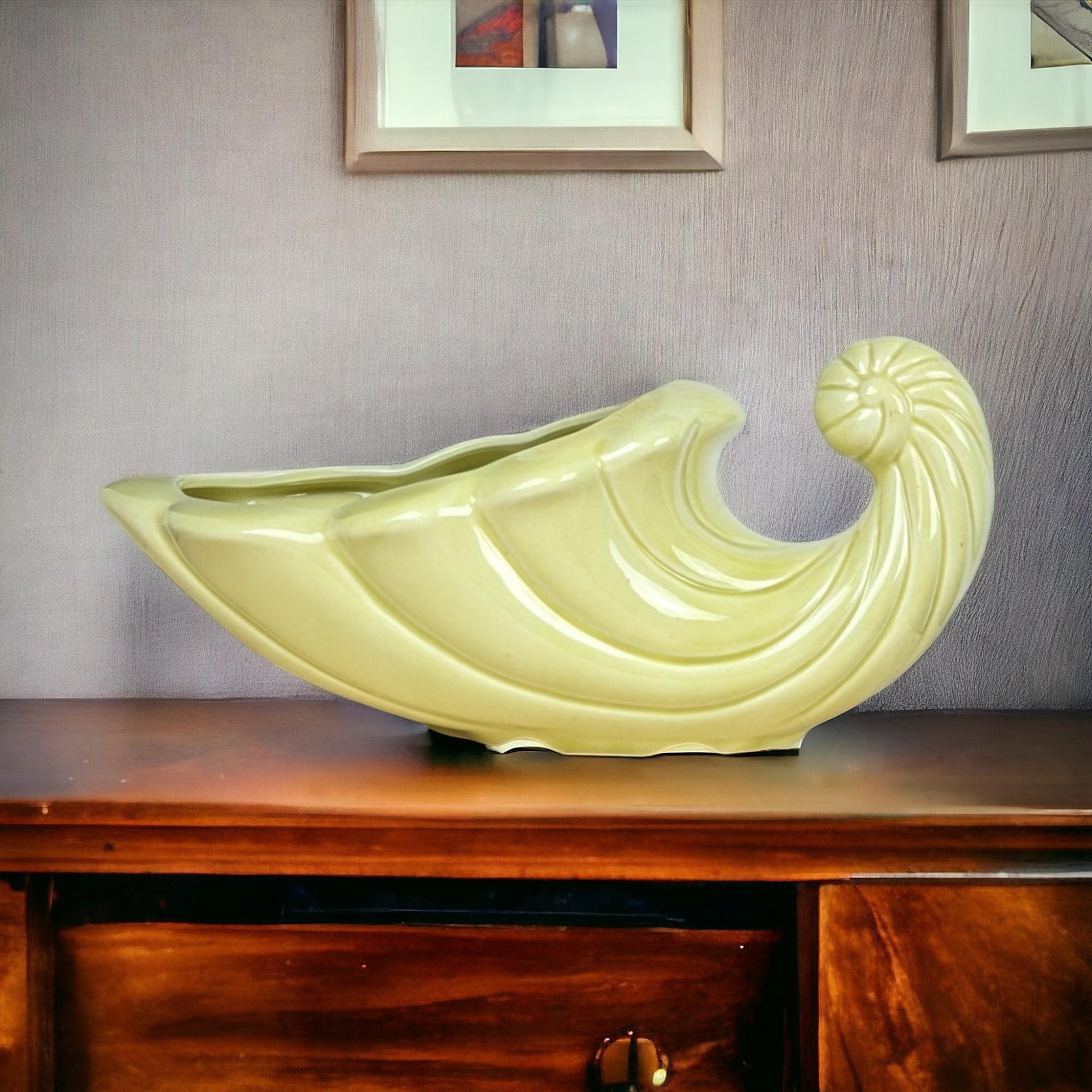 Vintage Yellow Cornucopia Planter, Ceramic Cornucopia, Mid-Century Planter, Retro Home Decor, Yellow Planter, Horn of Plenty