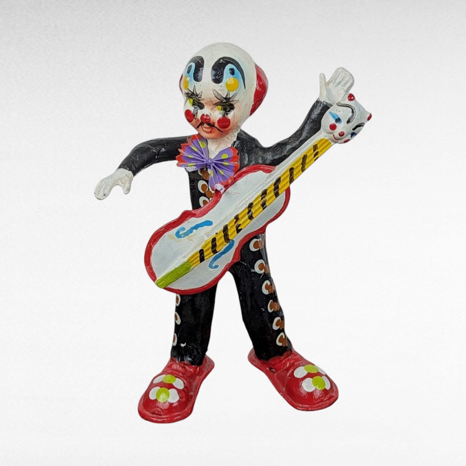 Vintage Mexican Paper Mache Clown Figurines, Musician Clowns, Folk Art, Day of the Dead Decor, Pair of Clowns