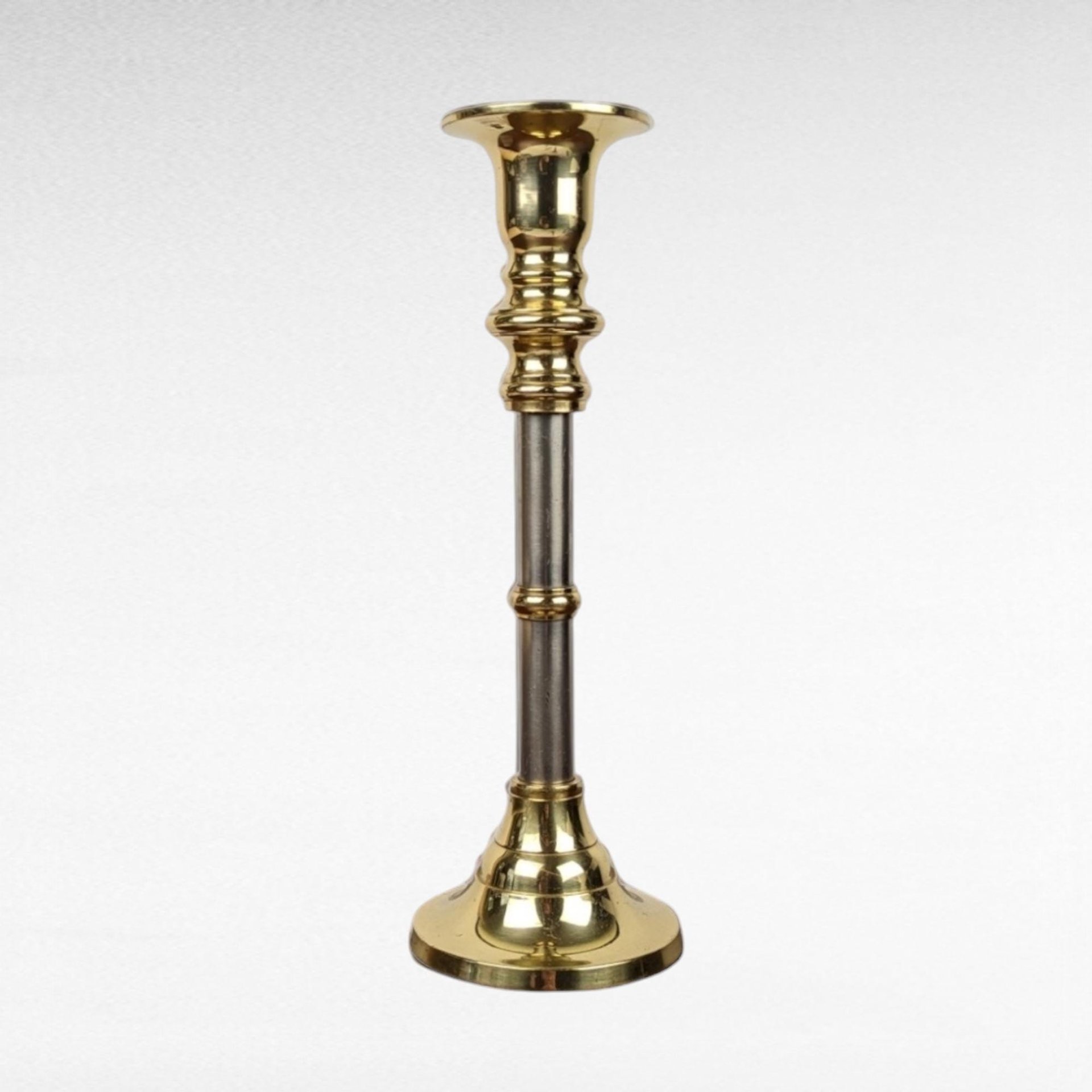 Vintage Two Tone Metal Candlestick, Silver & Brass Candle Holder, Taper Candle Holder,  Minimalist Decor