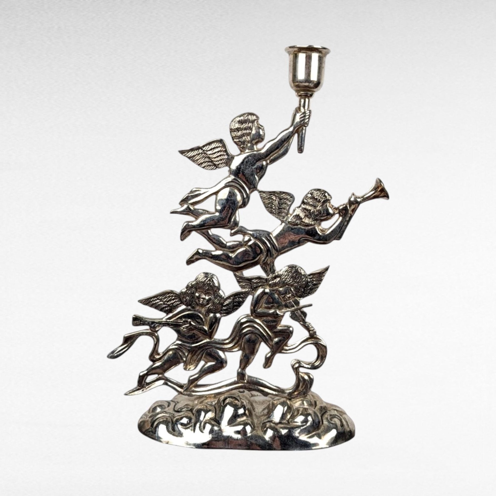 Godinger Silver Plate Candlestick, Cherub Candle Holder, Angel Candle Holder, Vintage Home Decor